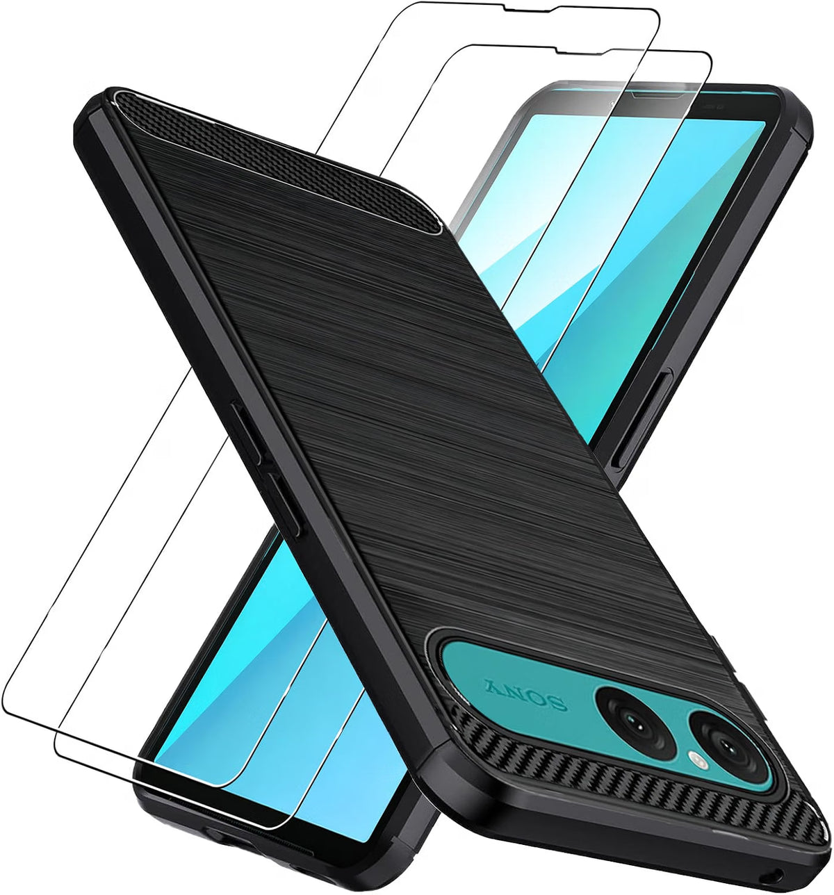 Sony Xperia 10 VIII Case Carbon Fibre Phone Cover + Screen Protector