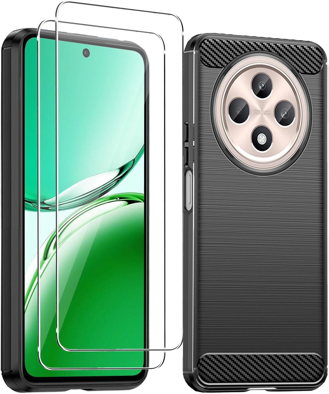 OPPO Reno 12 FS / F 5G Case Carbon Fibre Phone Cover + Screen Protector