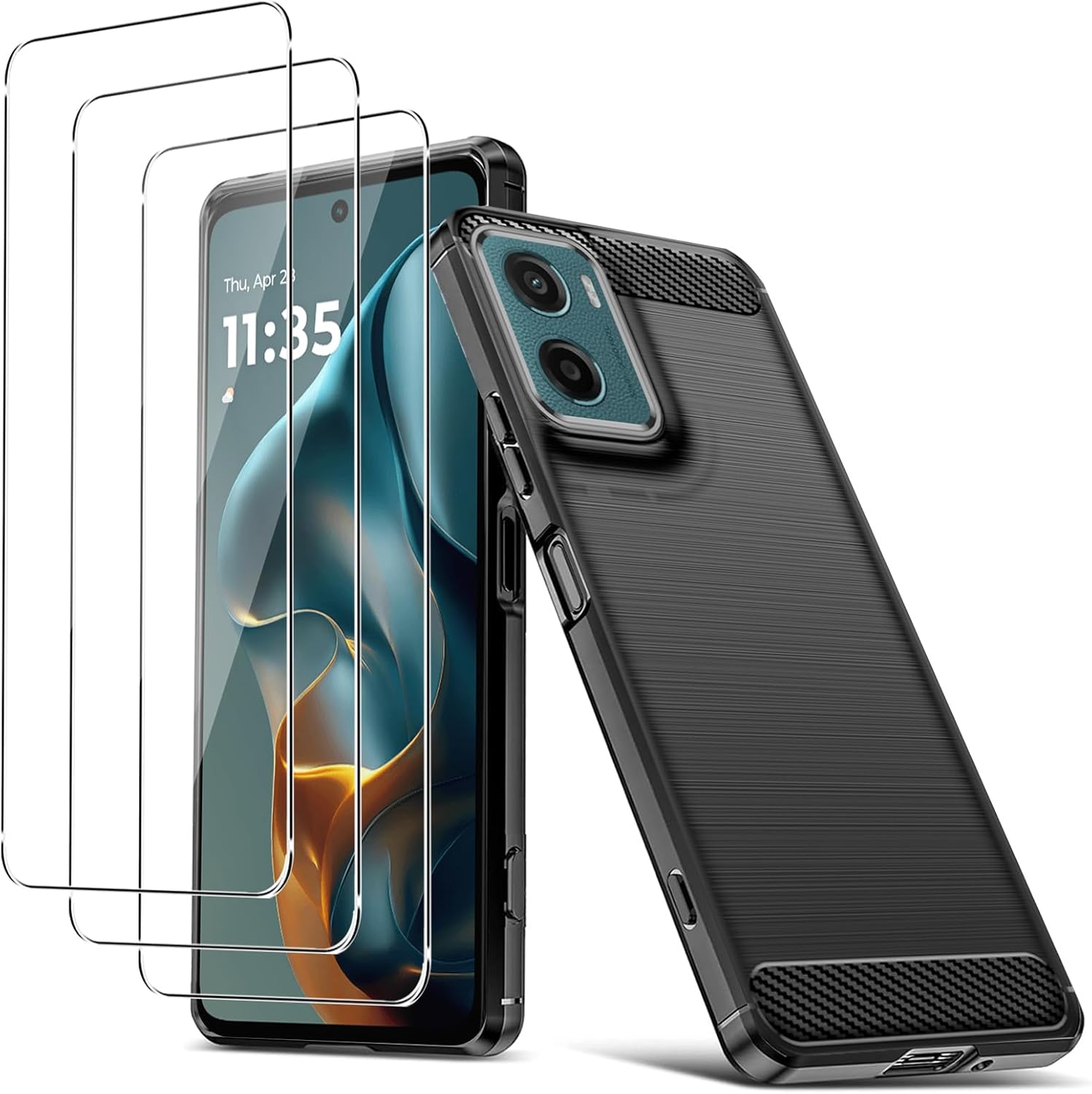 Motorola Moto G06/G06 Power Case Carbon Fibre Phone Cover + Screen Protector