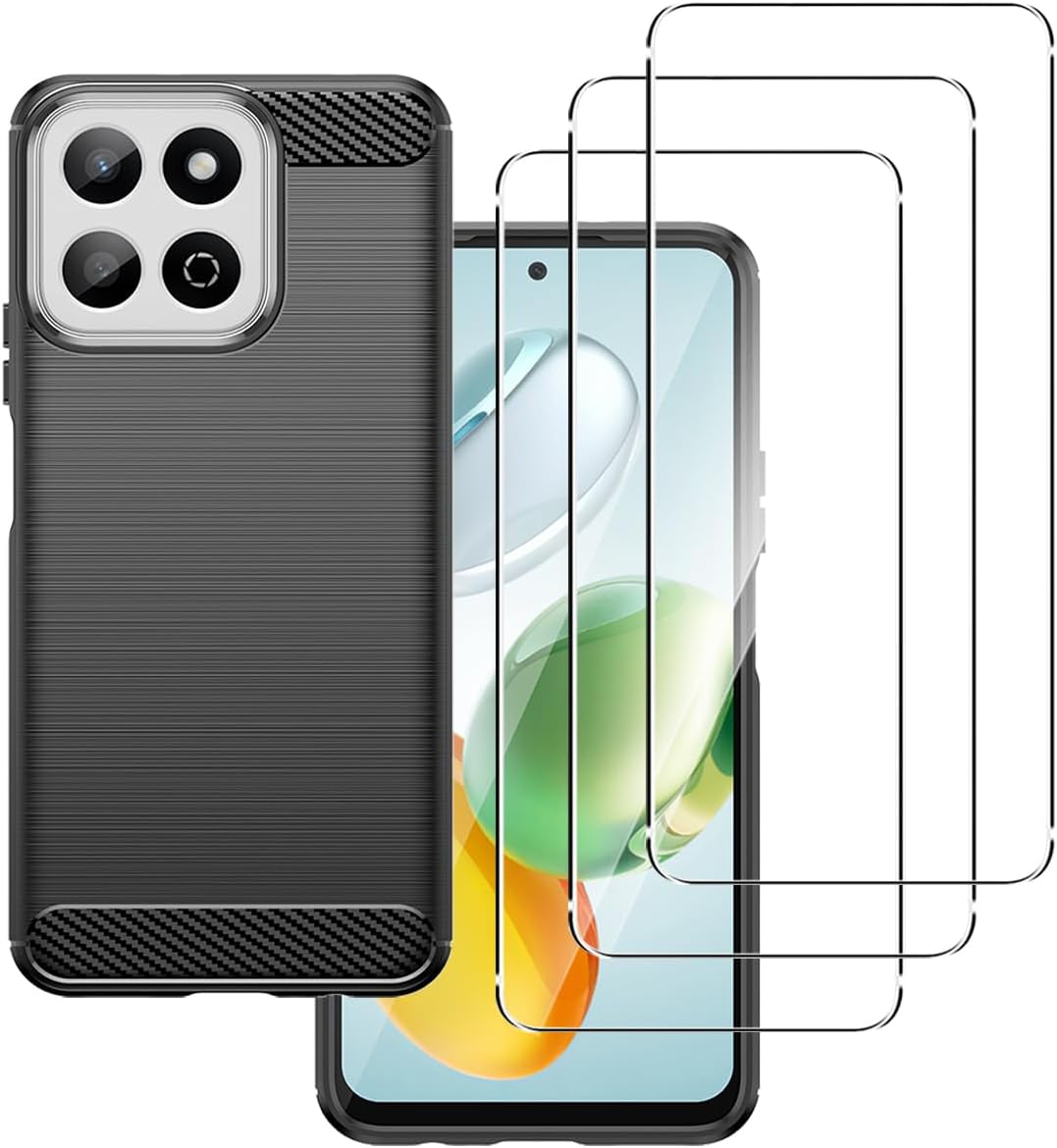 Honor X6c Case Carbon Fibre Phone Cover + Screen Protector