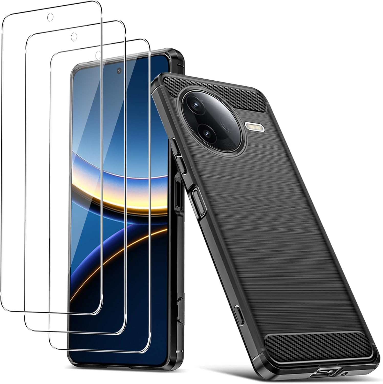 Xiaomi Poco F7 Pro Case Carbon Fibre Phone Cover + Screen Protector