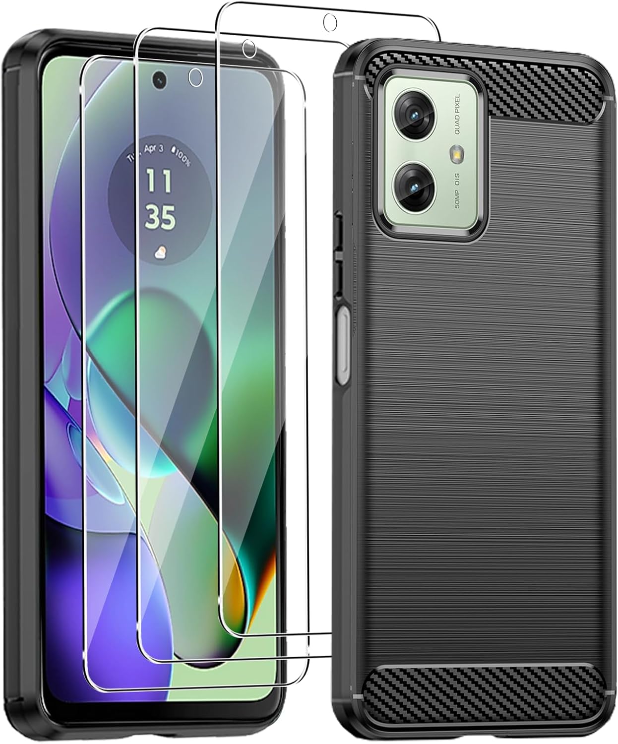 Motorola Moto G55 Case Carbon Fibre Phone Cover + Screen Protector