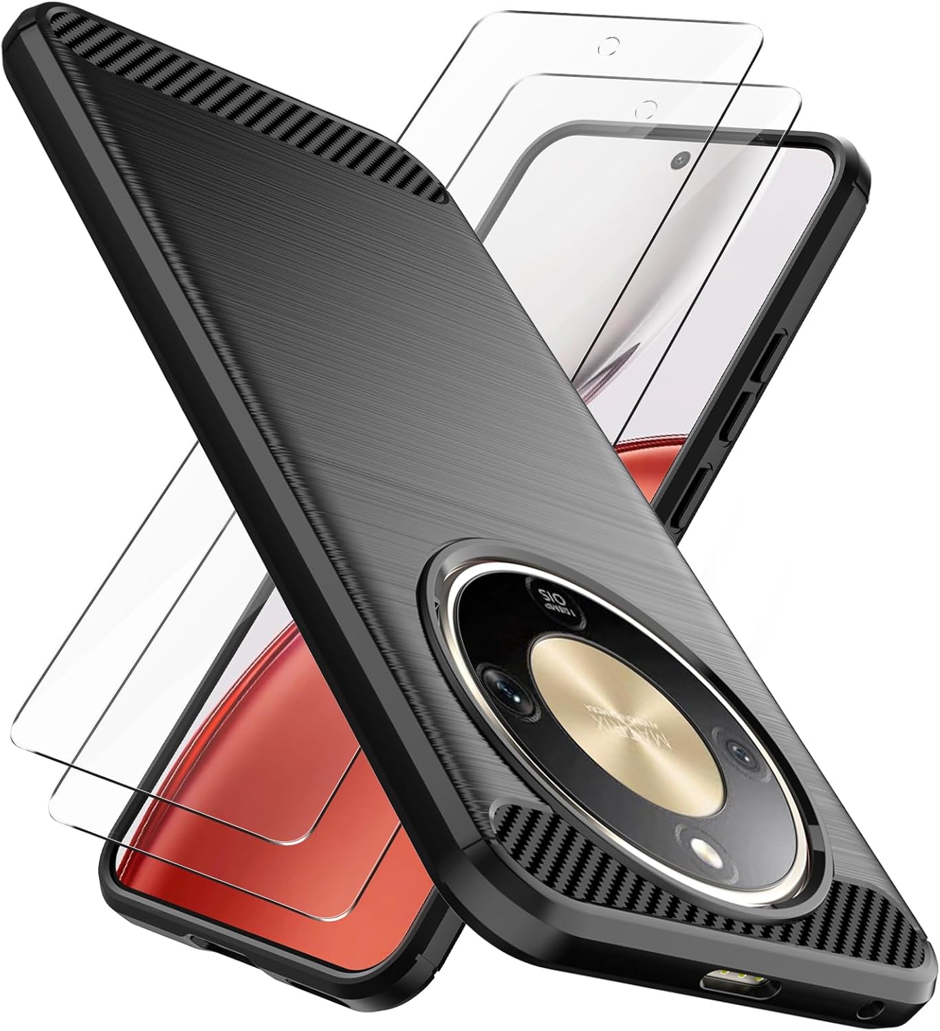 Honor Magic 8 Lite Pro Case Carbon Fibre Phone Cover + Screen Protector