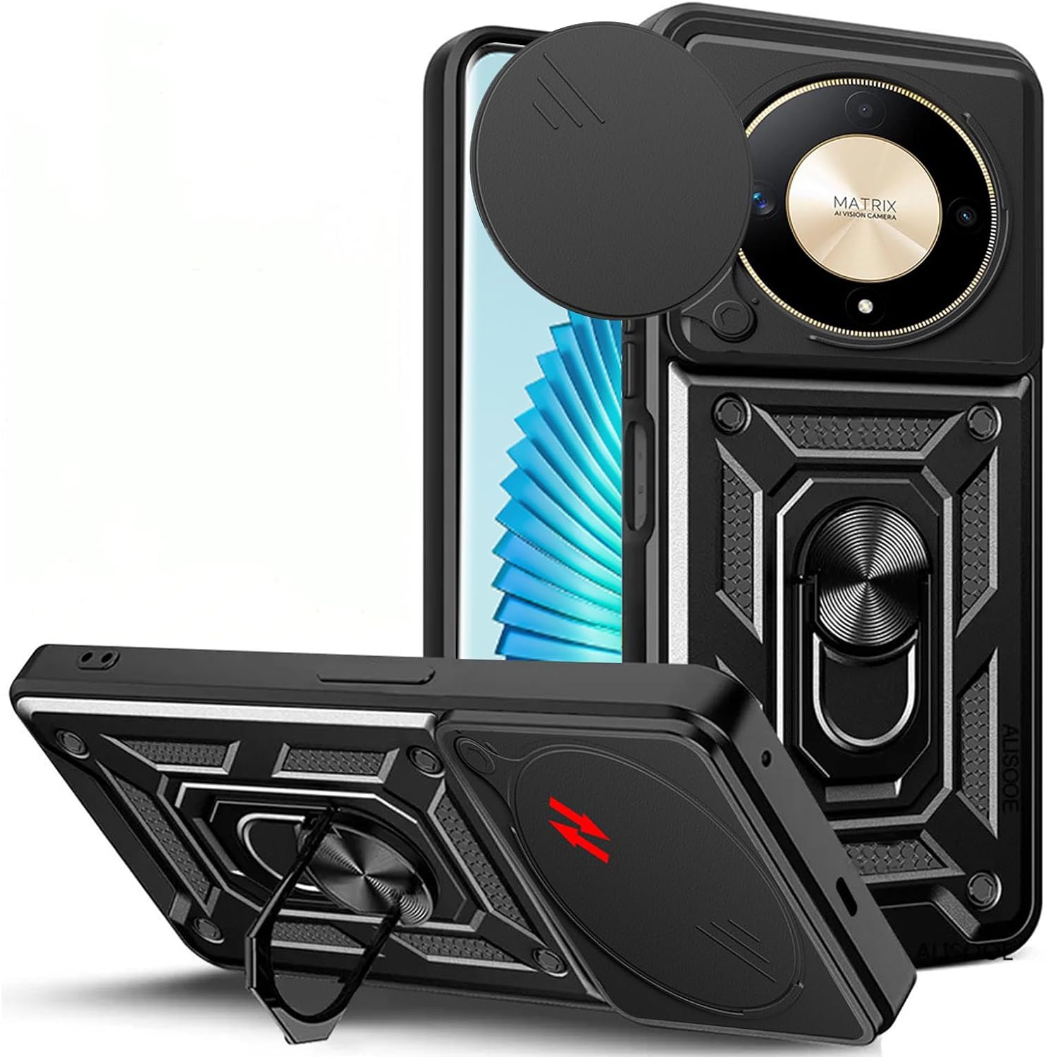 Honor Magic 6 Lite 5G Case Shockproof Ring Stand Phone Camera Lens Cover & Screen Protector