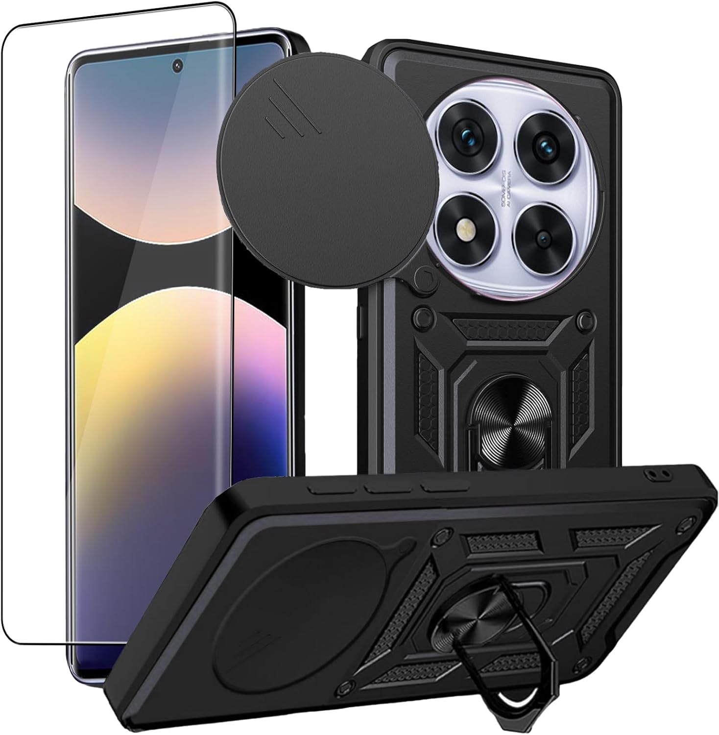 Xiaomi Redmi Note 14 Pro+ 5G Case Shockproof Ring Stand Phone Cover & Screen Protector