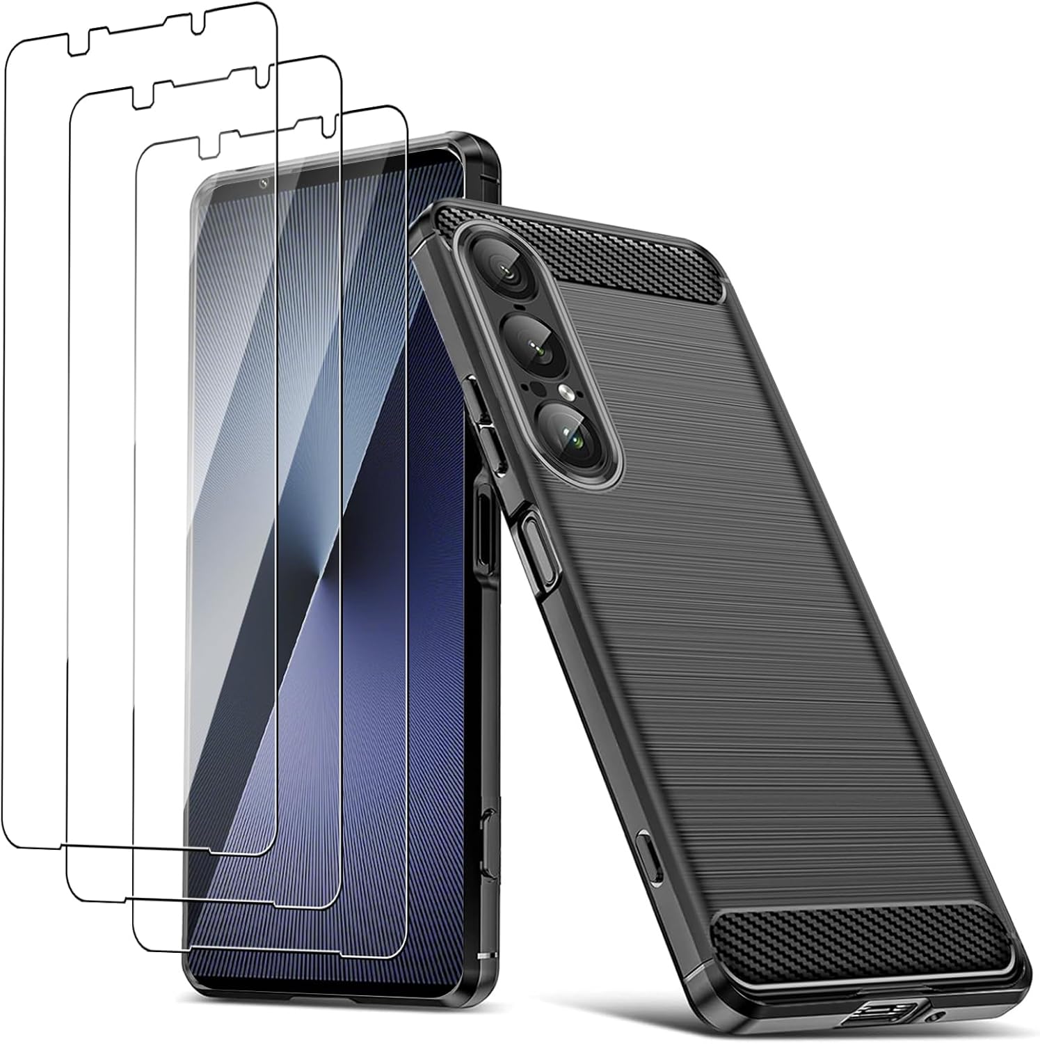 Sony Xperia 1 VII Case Carbon Fibre Phone Cover + Screen Protector