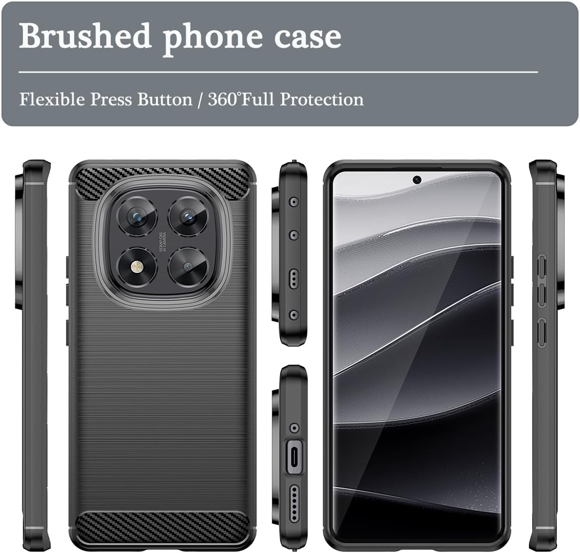 Xiaomi Redmi Note 14 Pro 4G Case Carbon Fibre Phone Cover + Screen Protector