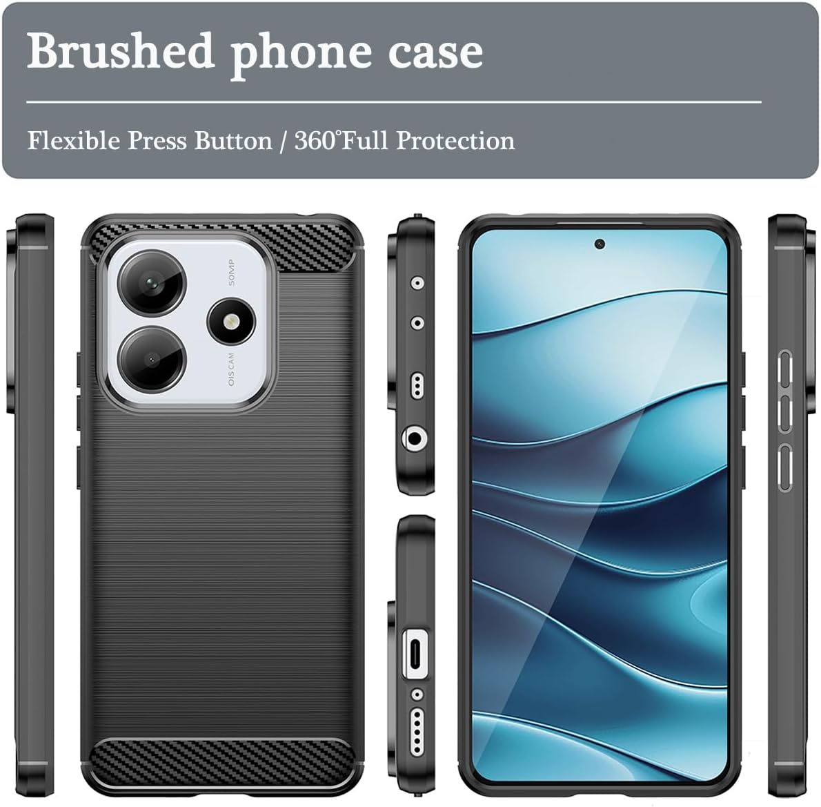 Xiaomi Redmi Note 14 5G Case Carbon Fibre Phone Cover + Screen Protector