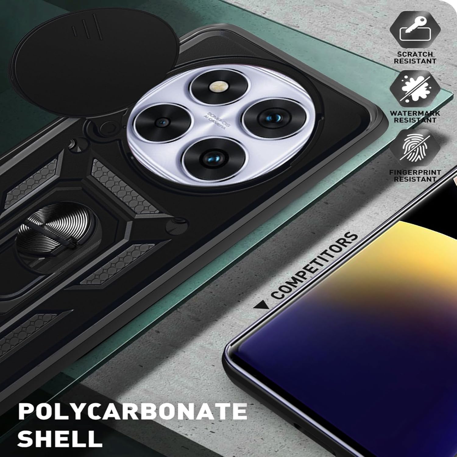 Xiaomi Redmi Note 14 Pro+ 5G Case Shockproof Ring Stand Phone Cover & Screen Protector