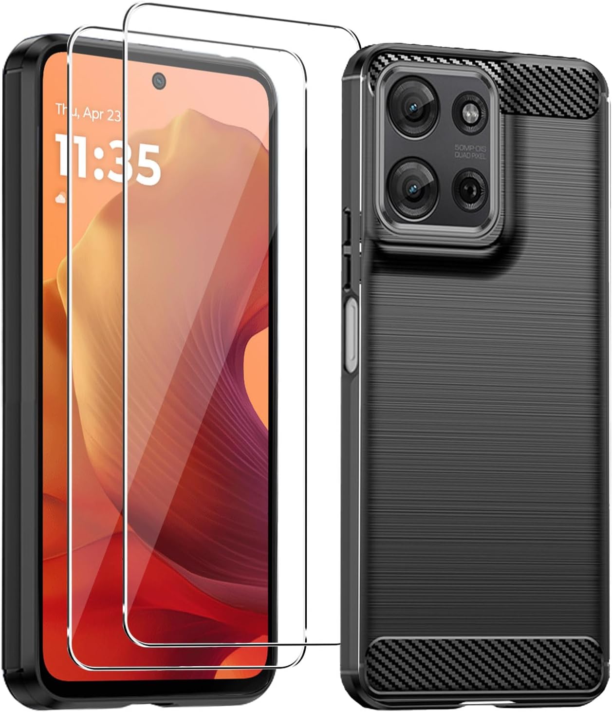 Motorola Edge 70 Case Carbon Fibre Phone Cover + Screen Protector