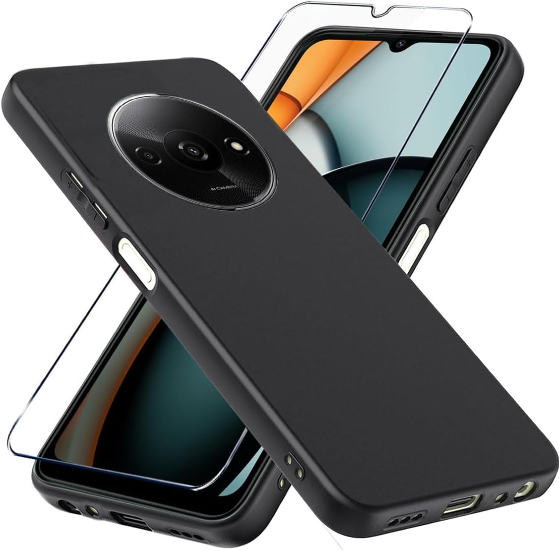 Xiaomi Redmi A3 Case Black Gel Phone Cover & Screen Protector