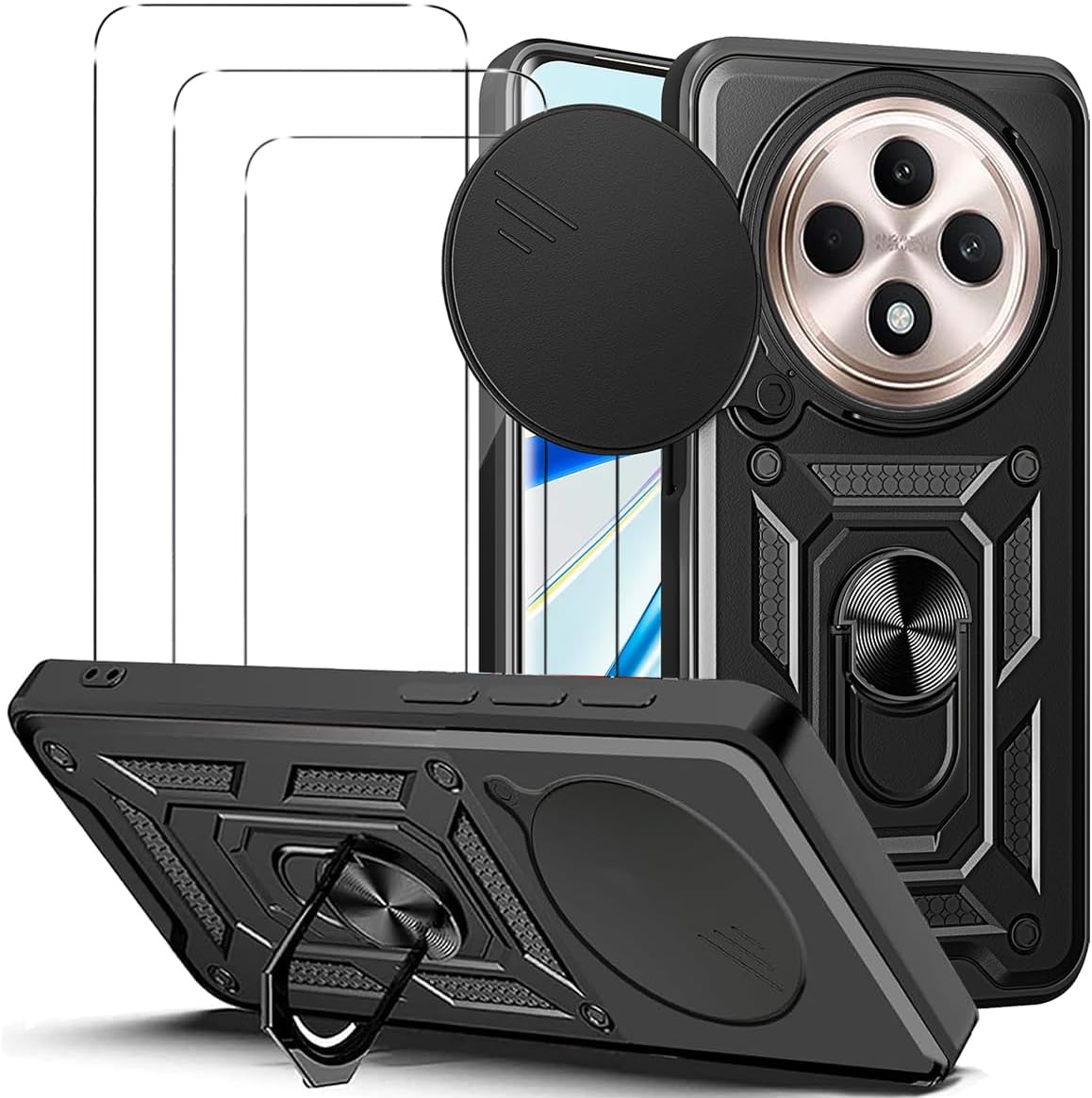 OPPO Reno 12 FS / F 5G Case Shockproof Ring Stand Phone Cover & Screen Protector