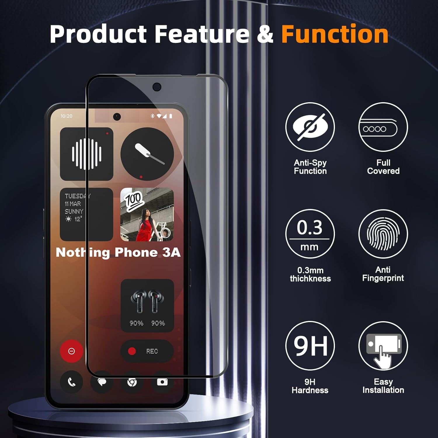 Nothing Phone 3a / 3A Pro Screen Protector Privacy Anti-Spy Glass