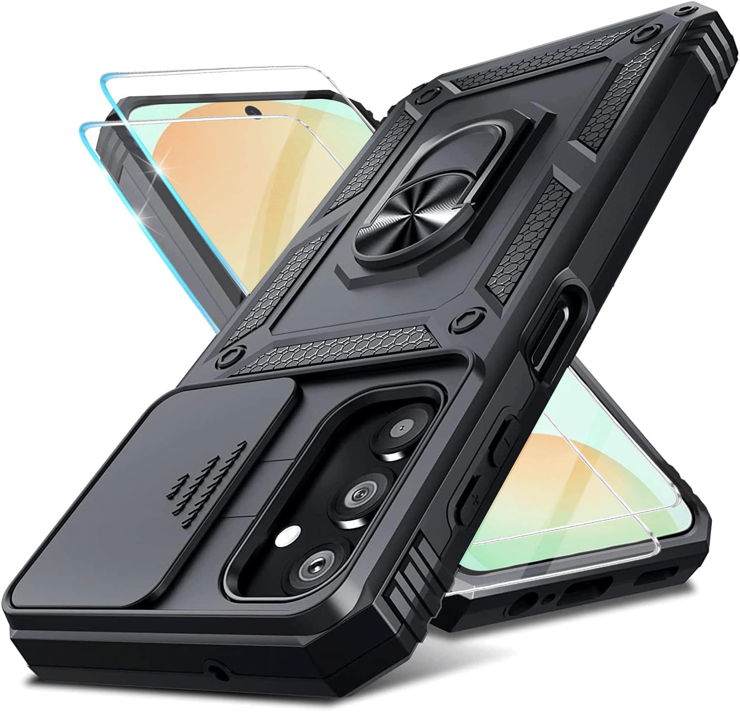 Samsung Galaxy S24 FE Case Shockproof Ring Stand Phone Cover & Screen Protector