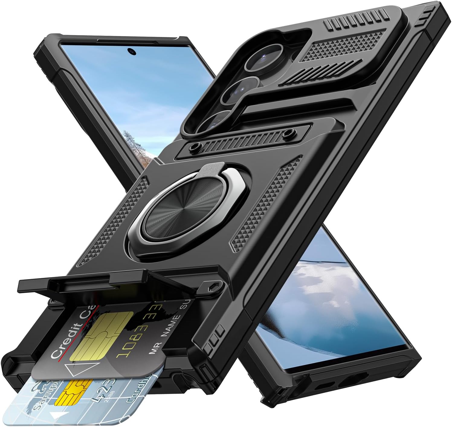 Samsung Galaxy S25 Ultra Case Shockproof Ring Stand Phone Cover Card Slot Holder