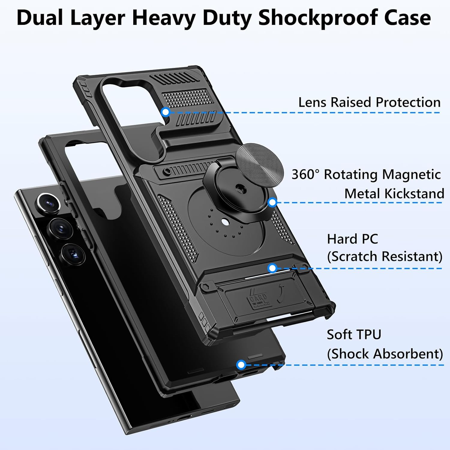 Samsung Galaxy S25 Ultra Case Shockproof Ring Stand Phone Cover Card Slot Holder