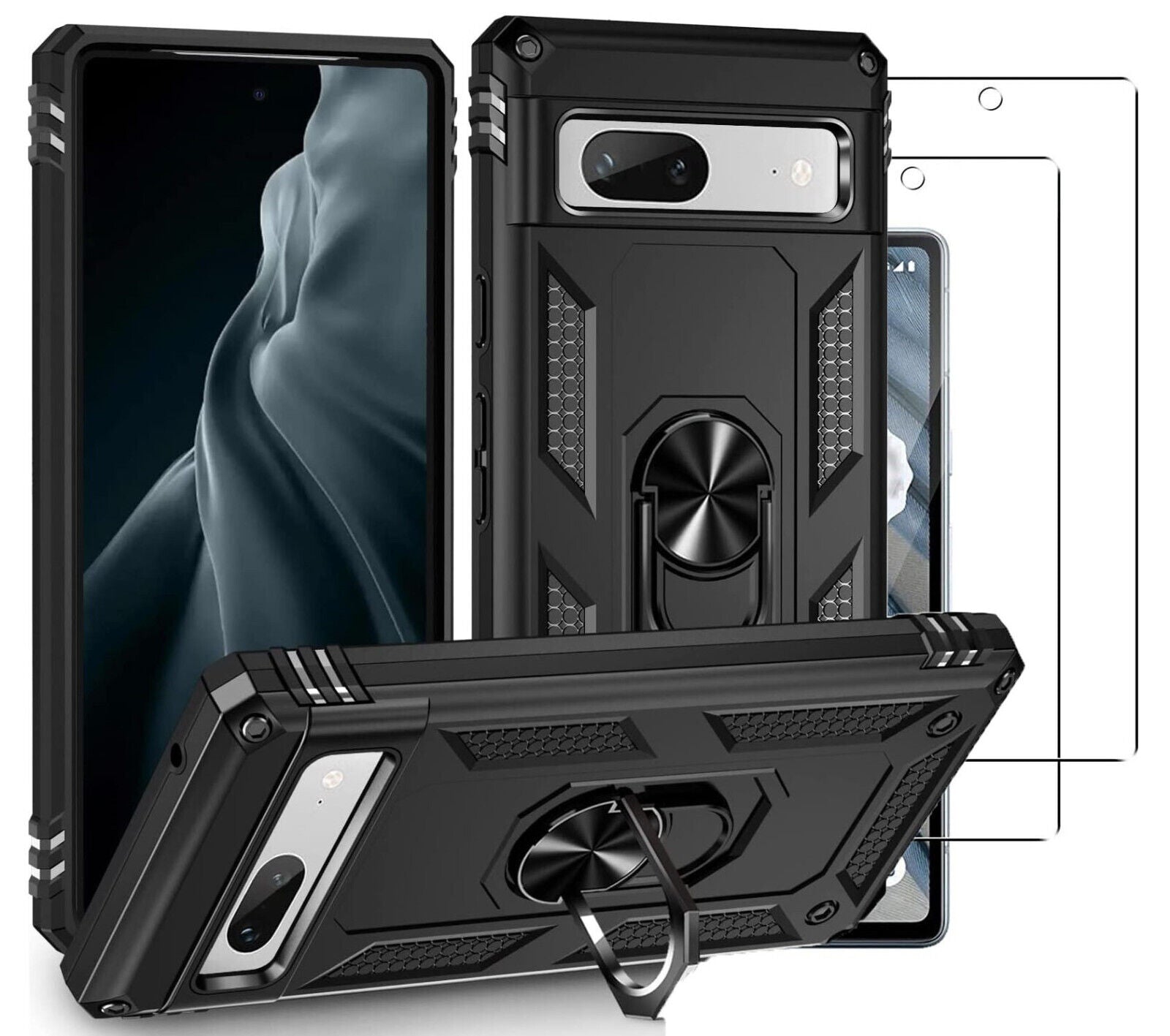 Google Pixel 7a Case Kickstand Ring Phone Cover & Screen Protector