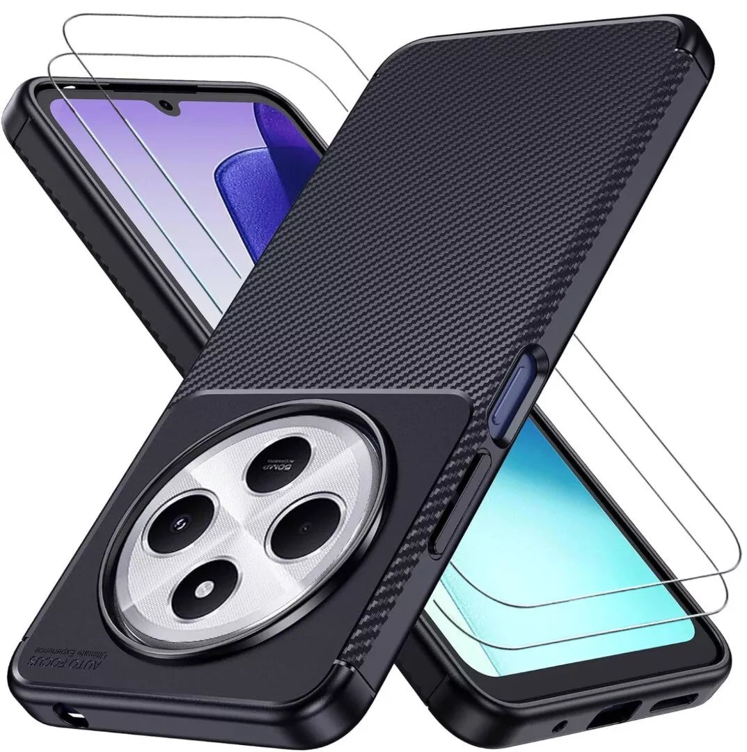 Xiaomi Poco C75 Case Carbon Fibre Phone Cover + Screen Protector