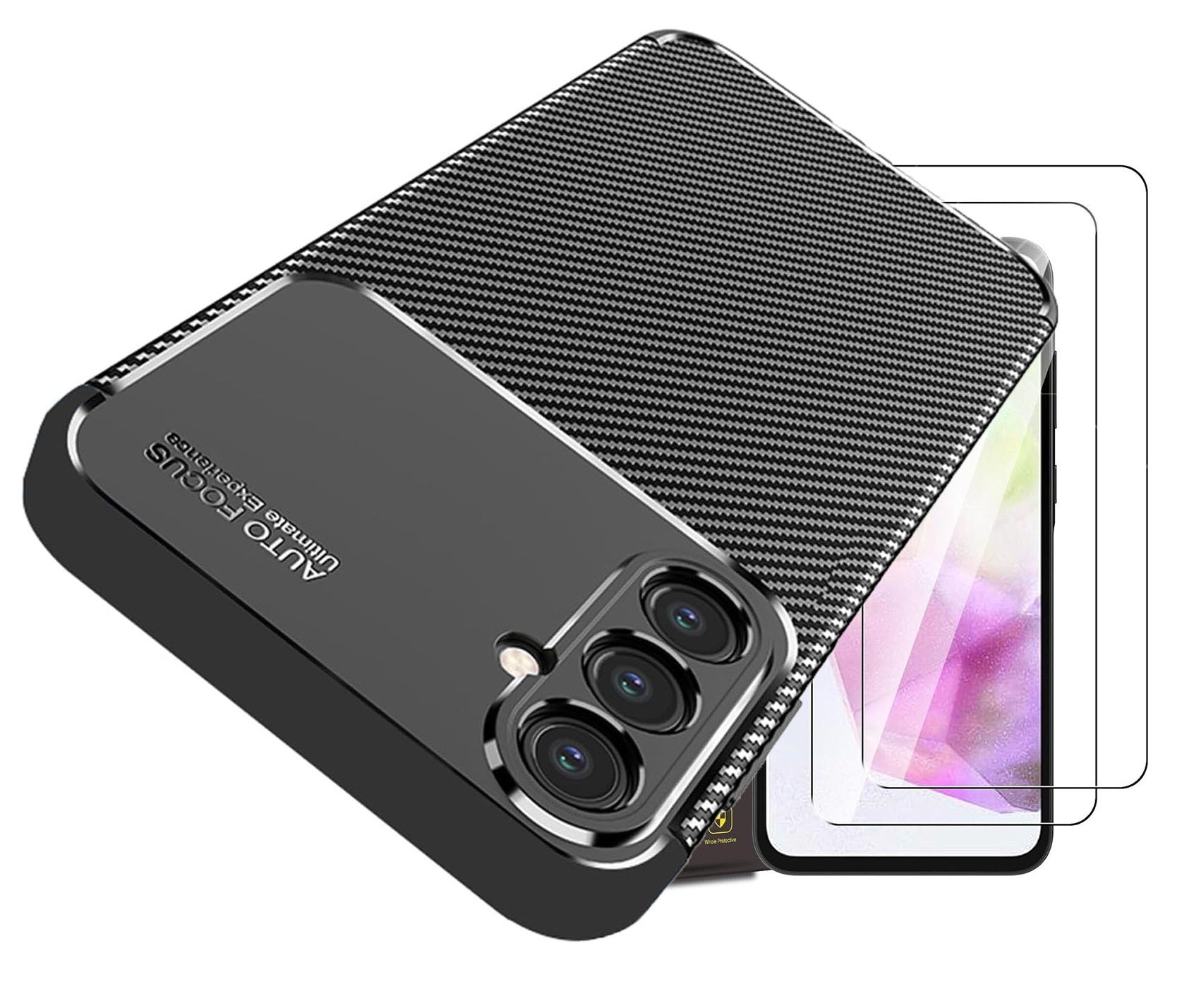 Samsung Galaxy A35 5G Case Carbon Fibre Phone Cover + Screen Protector