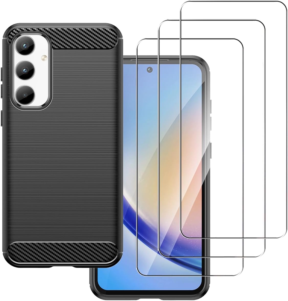 Samsung Galaxy A35 5G Case Carbon Fibre Phone Cover + Screen Protector