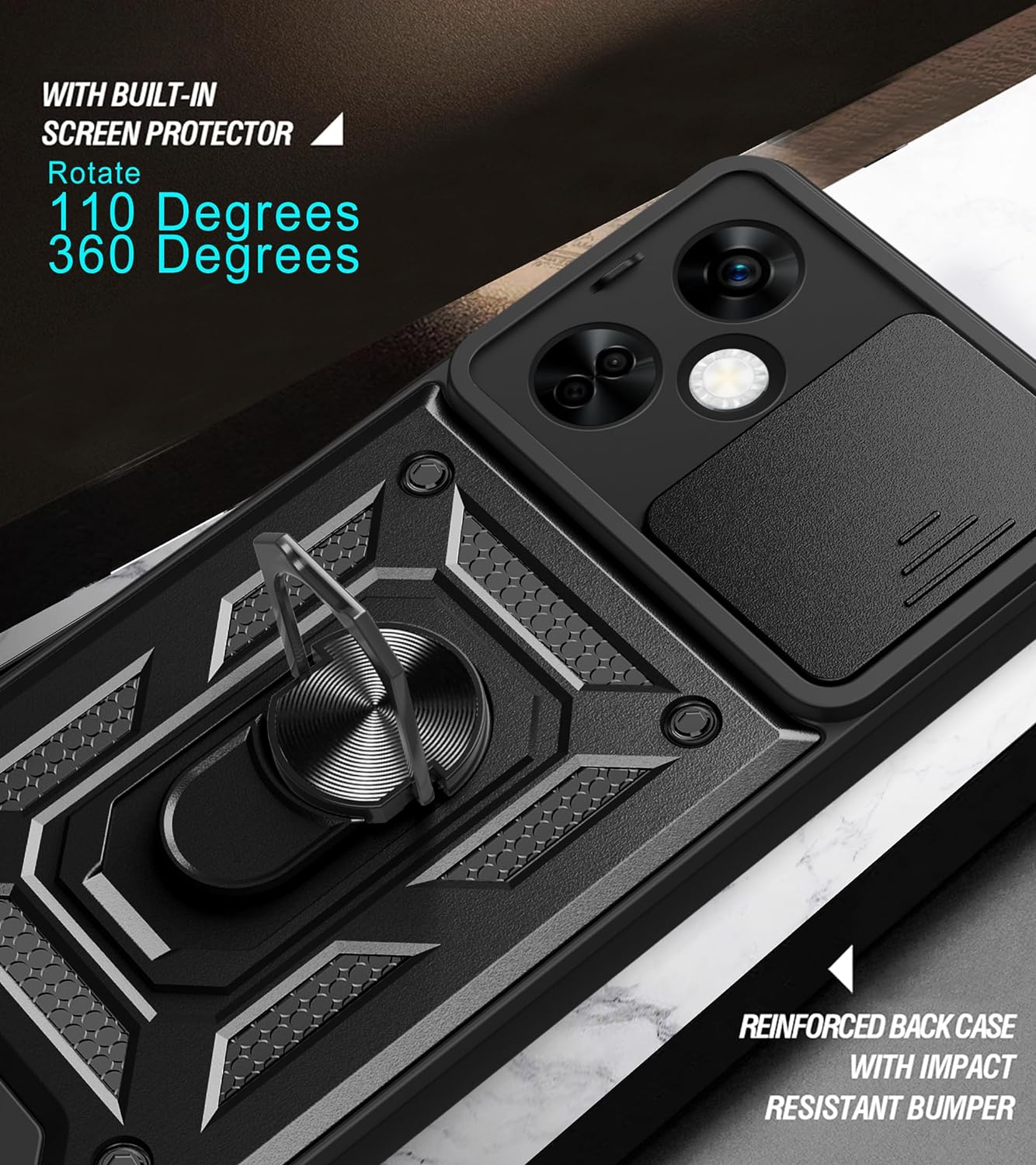 Xiaomi Poco F6 Case Shockproof Ring Stand Phone Camera Lens Cover & Screen Protector