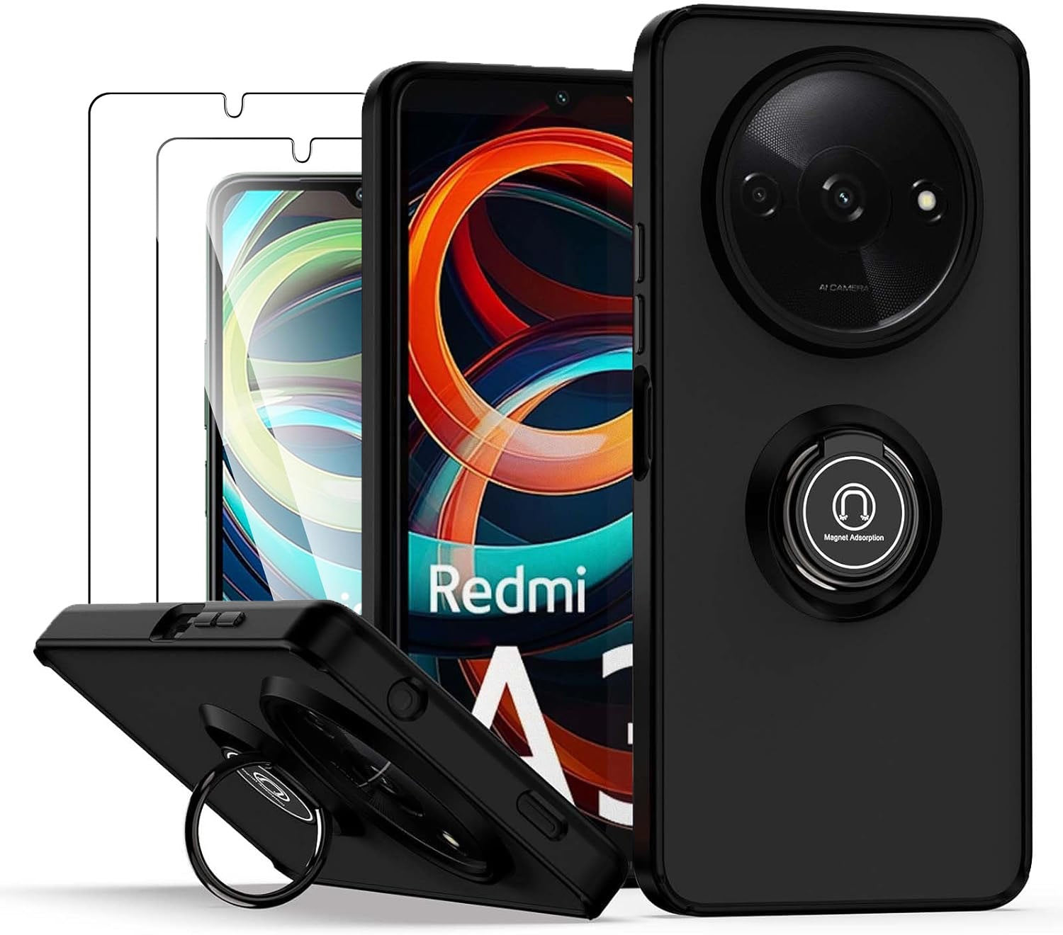 Xiaomi Redmi A3 Case Kickstand Shockproof Cover Heavy Duty & Screen Protector