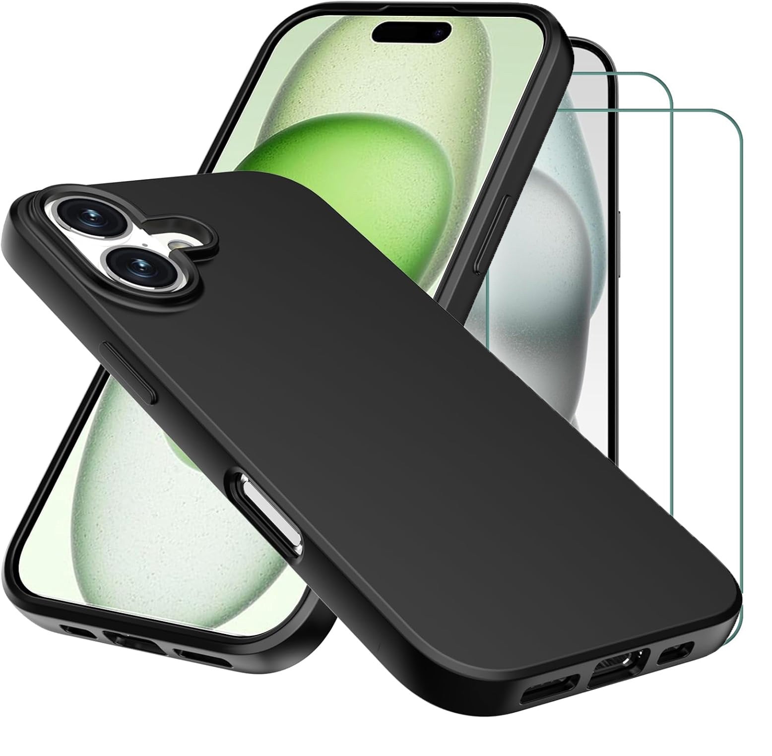 Apple iPhone 16 / 16 Pro / Plus Pro Max Case Black Gel Phone Cover & Screen Protector