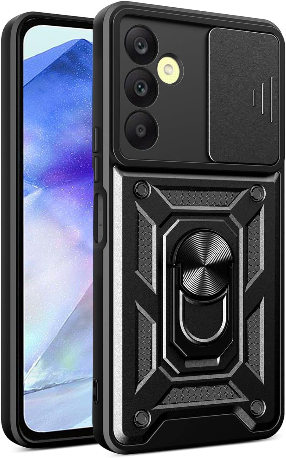 Samsung Galaxy A55 5G Case Shockproof Ring Stand Phone Camera Lens Cover & Screen Protector