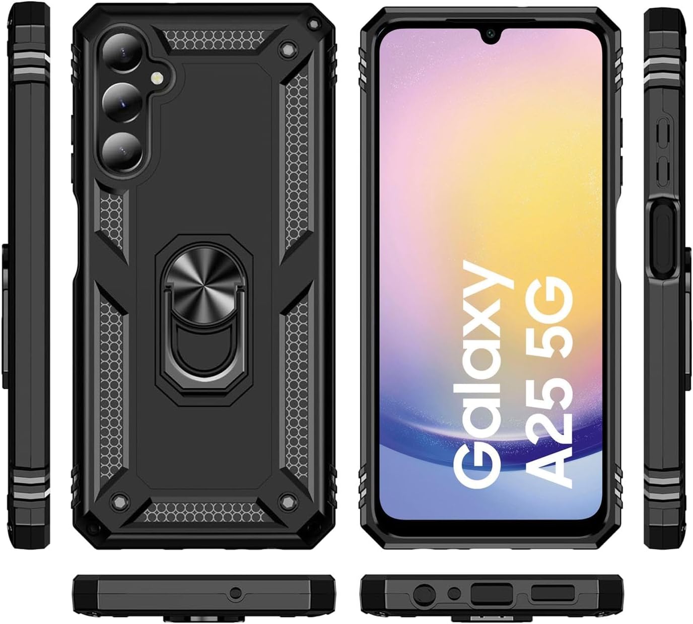 Samsung Galaxy A25 5G Case Shockproof Ring Stand Phone Cover + Screen Protector
