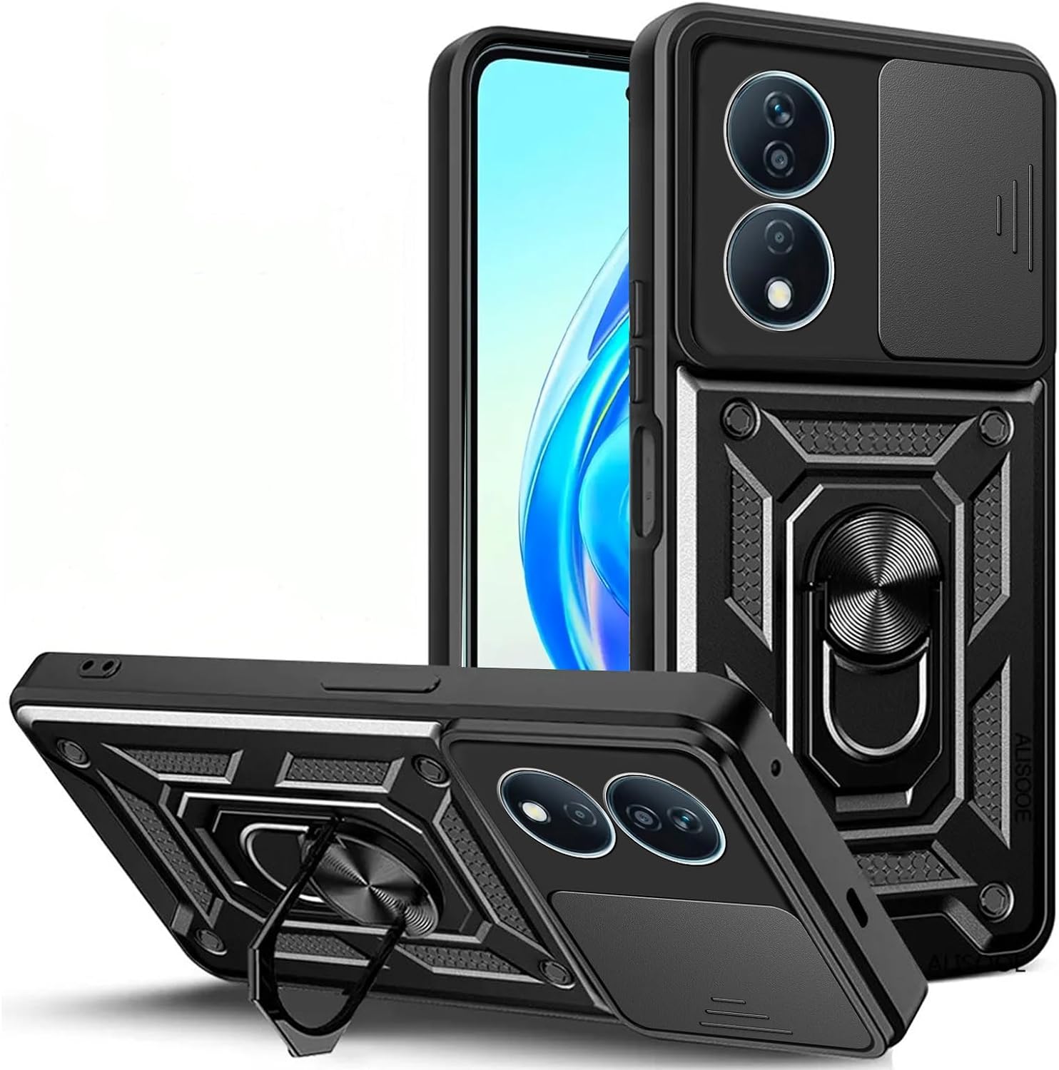 Honor 90 Smart Case Shockproof Ring Stand Phone Camera Lens Cover & Screen Protector