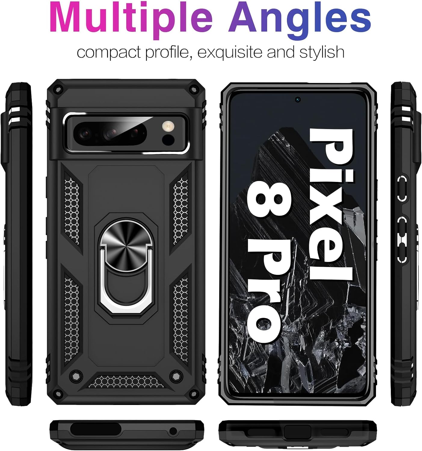 Google Pixel 8 / Pro Case Shockproof Ring Stand Phone Cover + Screen Protector