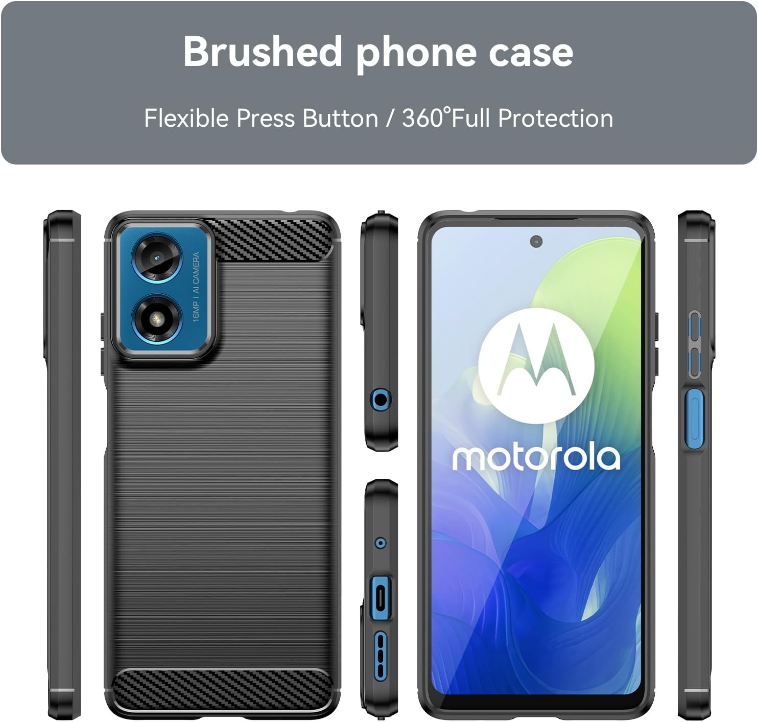 Motorola Moto E14 Case Carbon Fibre Phone Cover + Screen Protector
