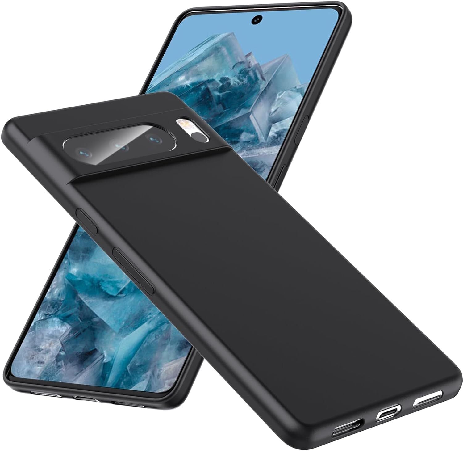 Google Pixel 8 / 8 Pro Case Black Gel Phone Cover & Screen Protector