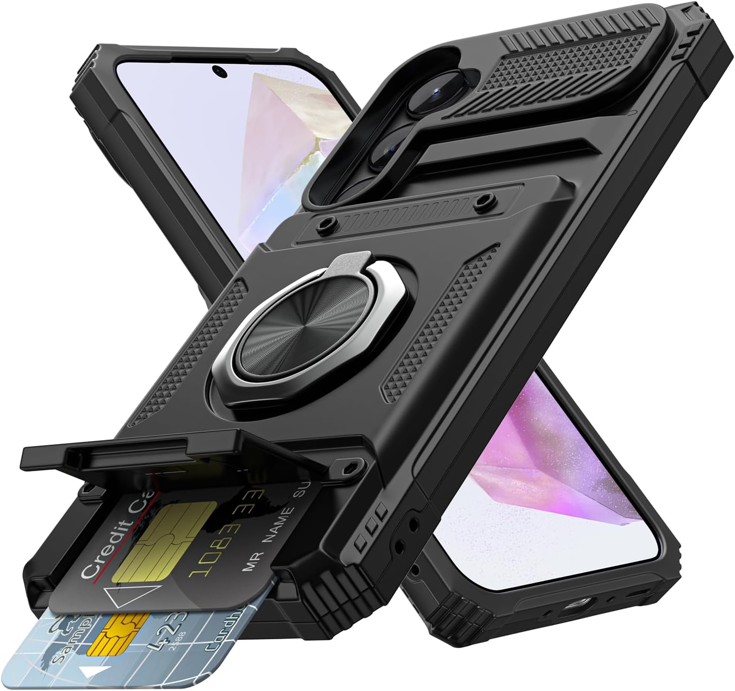 Samsung Galaxy A35 Case Shockproof Ring Stand Phone Cover Card Slot Holder