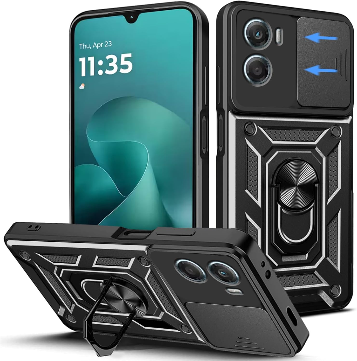 Motorola Moto G06/G06 Power Case Shockproof Ring Stand Phone Camera Lens Cover