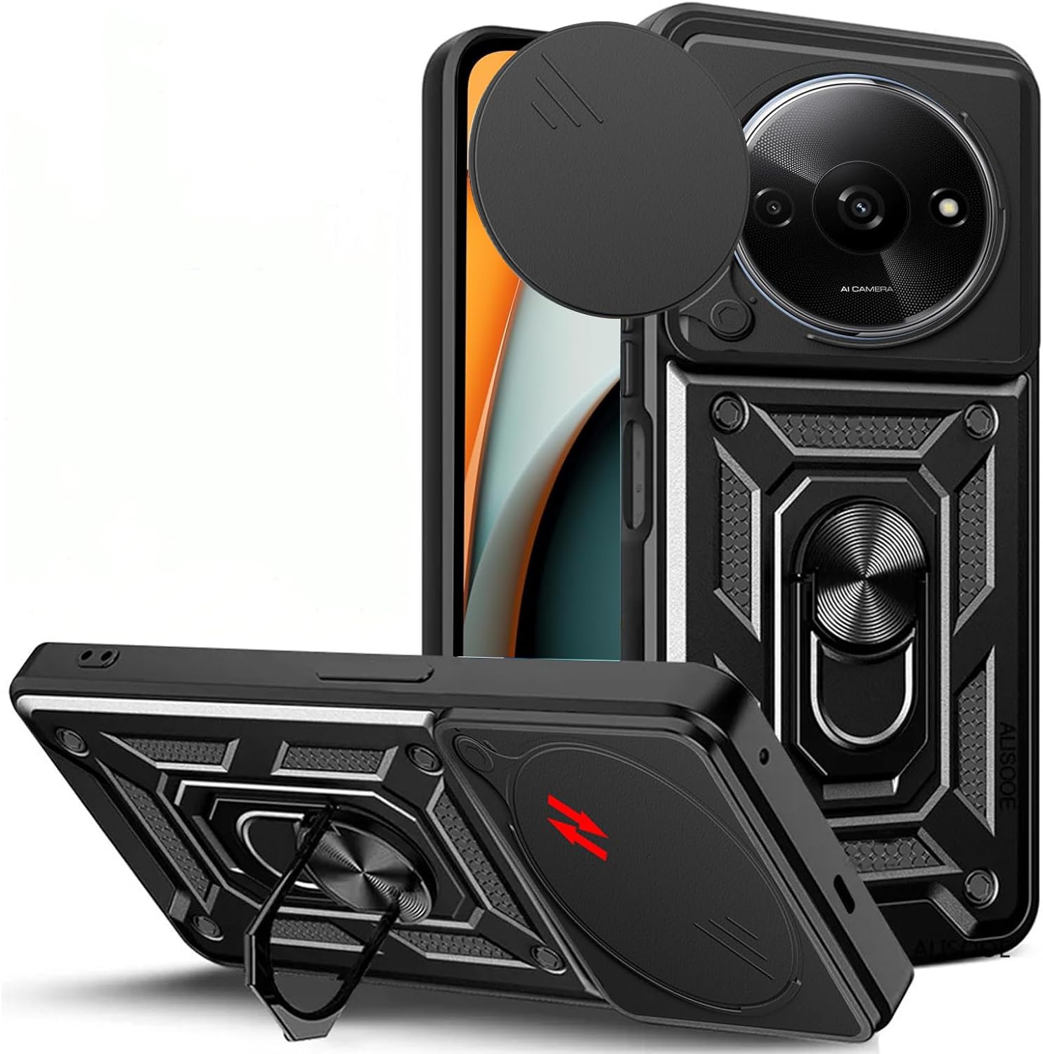 Xiaomi Redmi A3 Case Shockproof Ring Stand Phone Camera Lens Cover