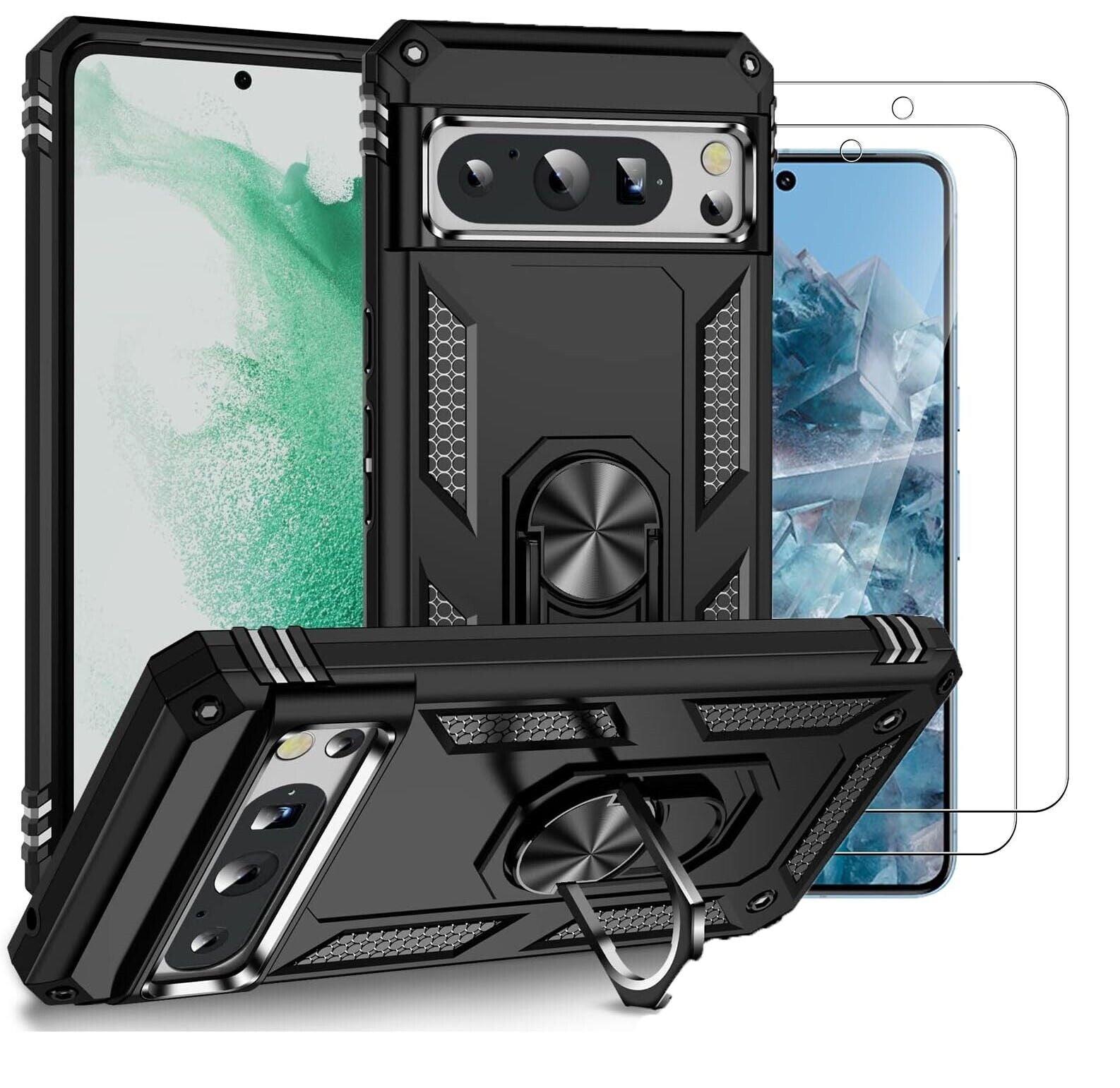 Google Pixel 8 / 8 pro Shockproof Ring Stand Phone Cover & Screen Protector
