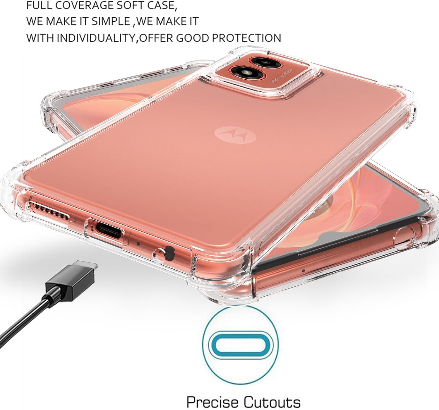 Motorola Moto E14 Case Clear Silicone Shockproof Gel Phone Cover