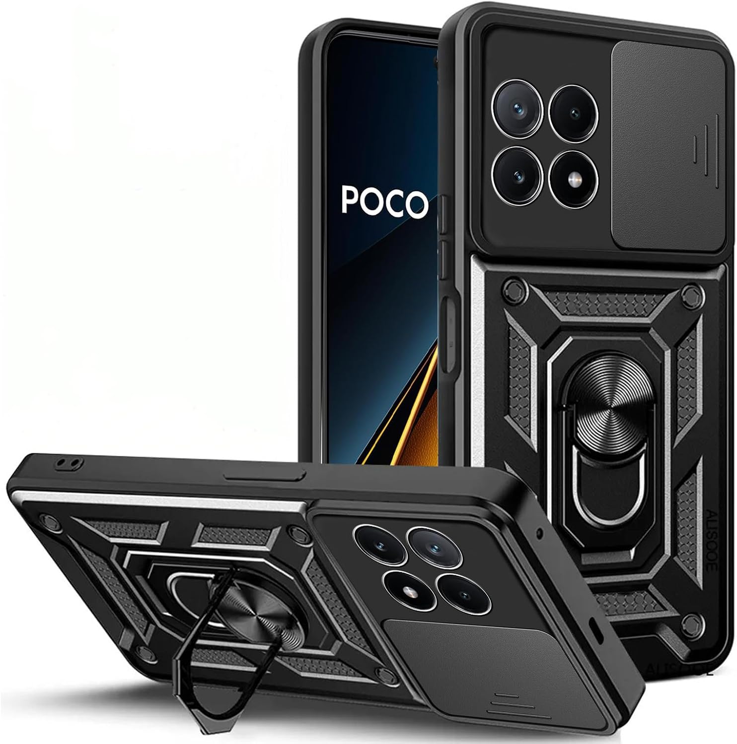 Xiaomi Poco F6 Pro Case Shockproof Ring Stand Phone Camera Lens Cover & Screen Protector