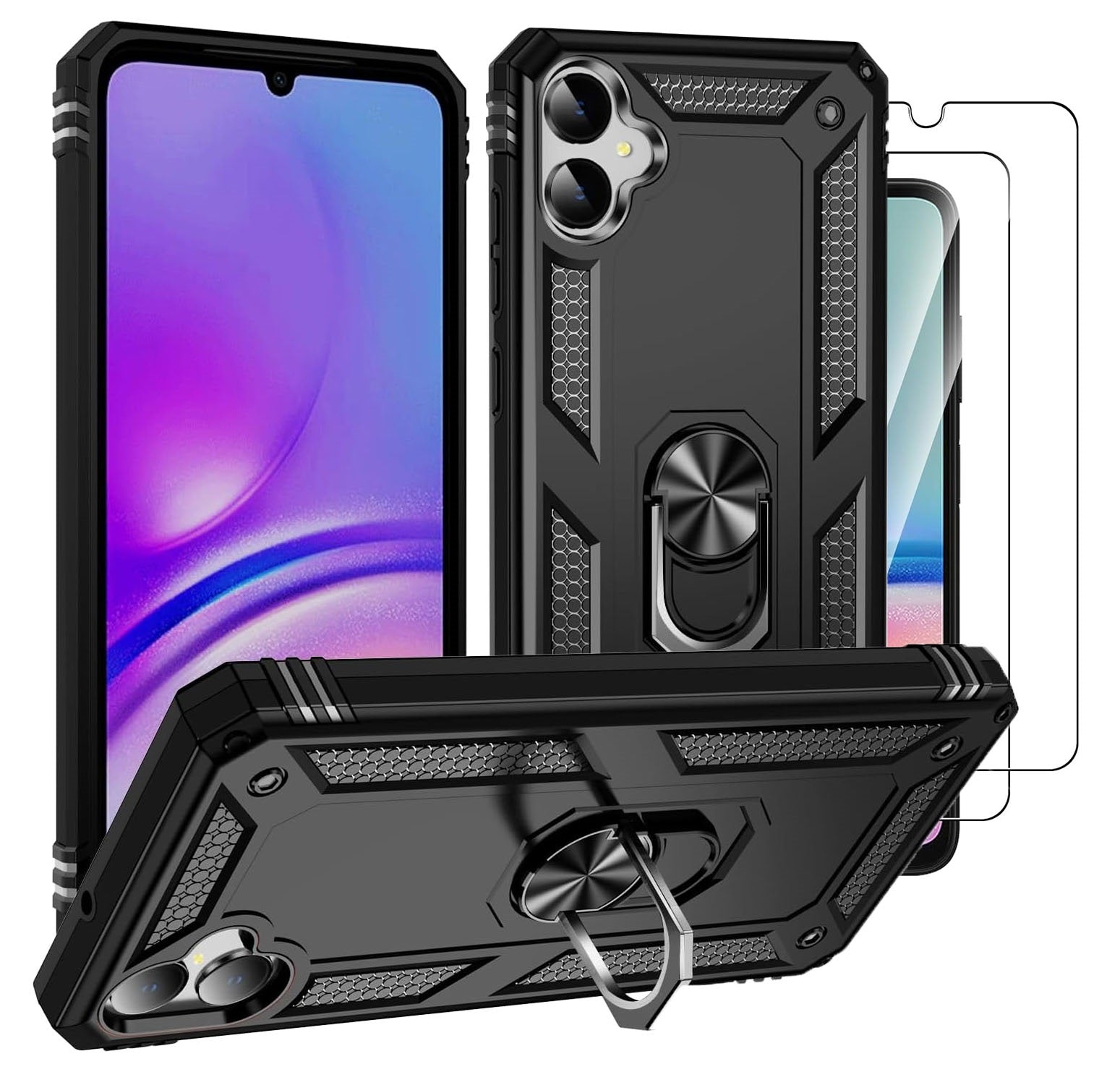 Samsung Galaxy A05 Case Shockproof Ring Stand Phone Cover + Screen Protector