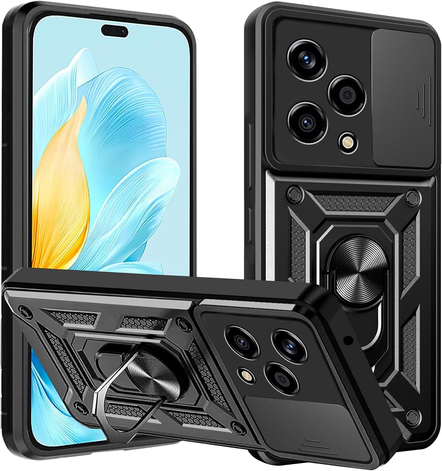 Honor 200 Lite Case Shockproof Ring Stand Phone Camera Lens Cover & Screen Protector