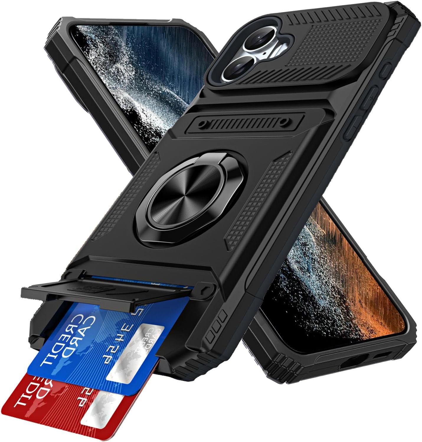 iPhone 17 Air Pro Max Case Shockproof Ring Stand Phone Cover Card Slot Holder
