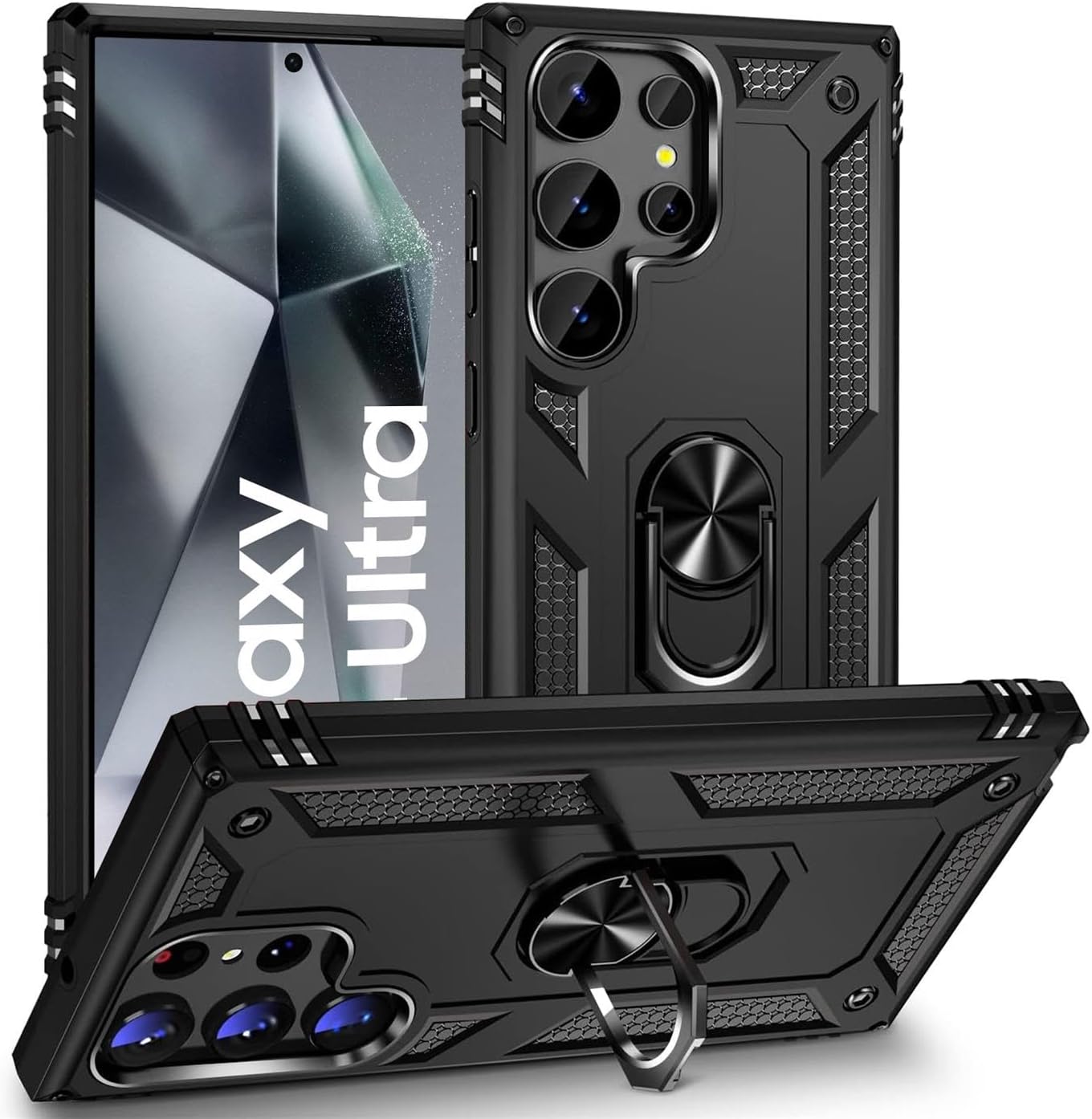 Samsung Galaxy S24 Plus Ultra Case Shockproof Ring Stand Phone Cover + Screen Protector