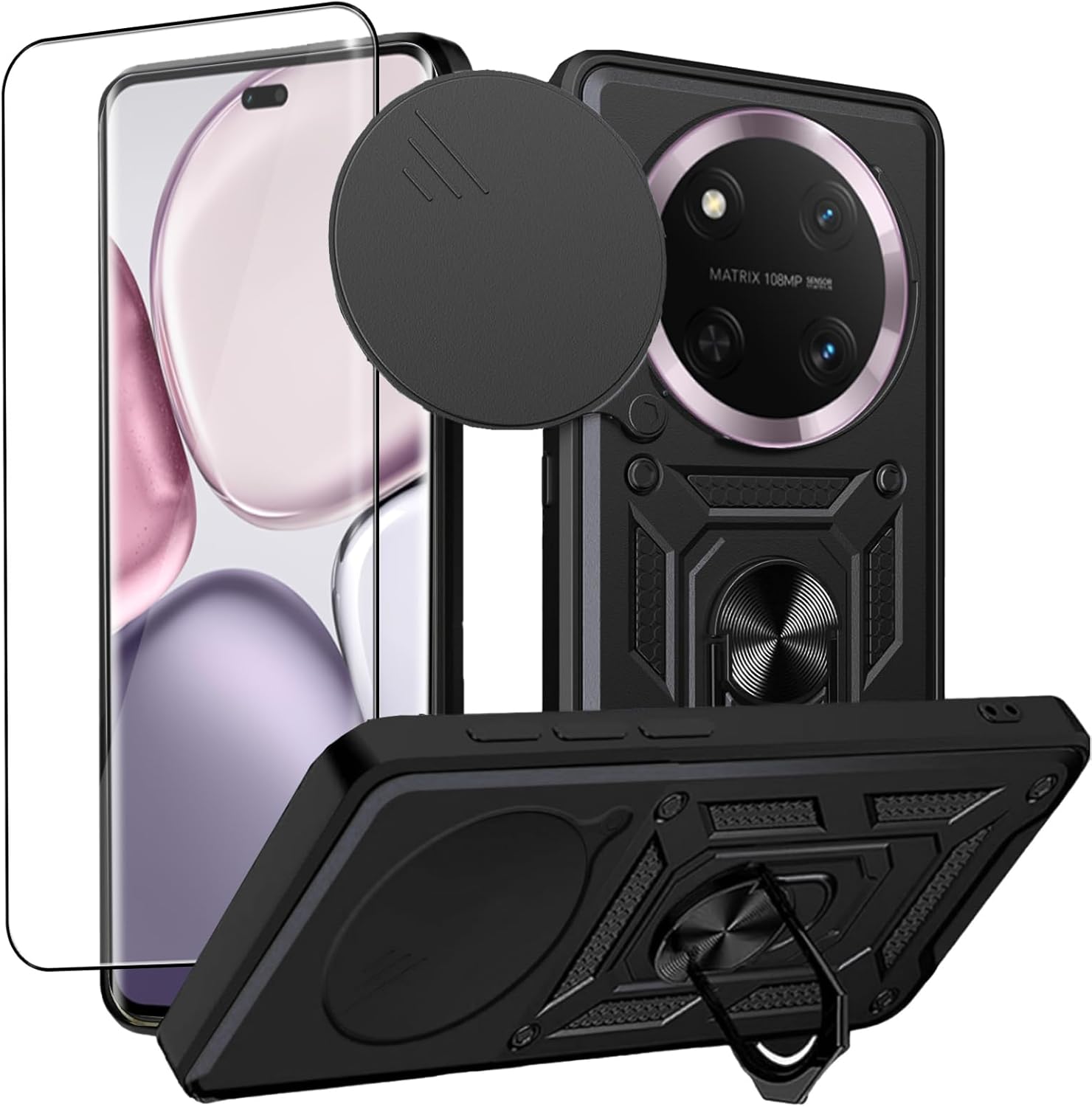 Honor Magic 7 Lite Case Shockproof Ring Stand Phone Cover & Screen Protector