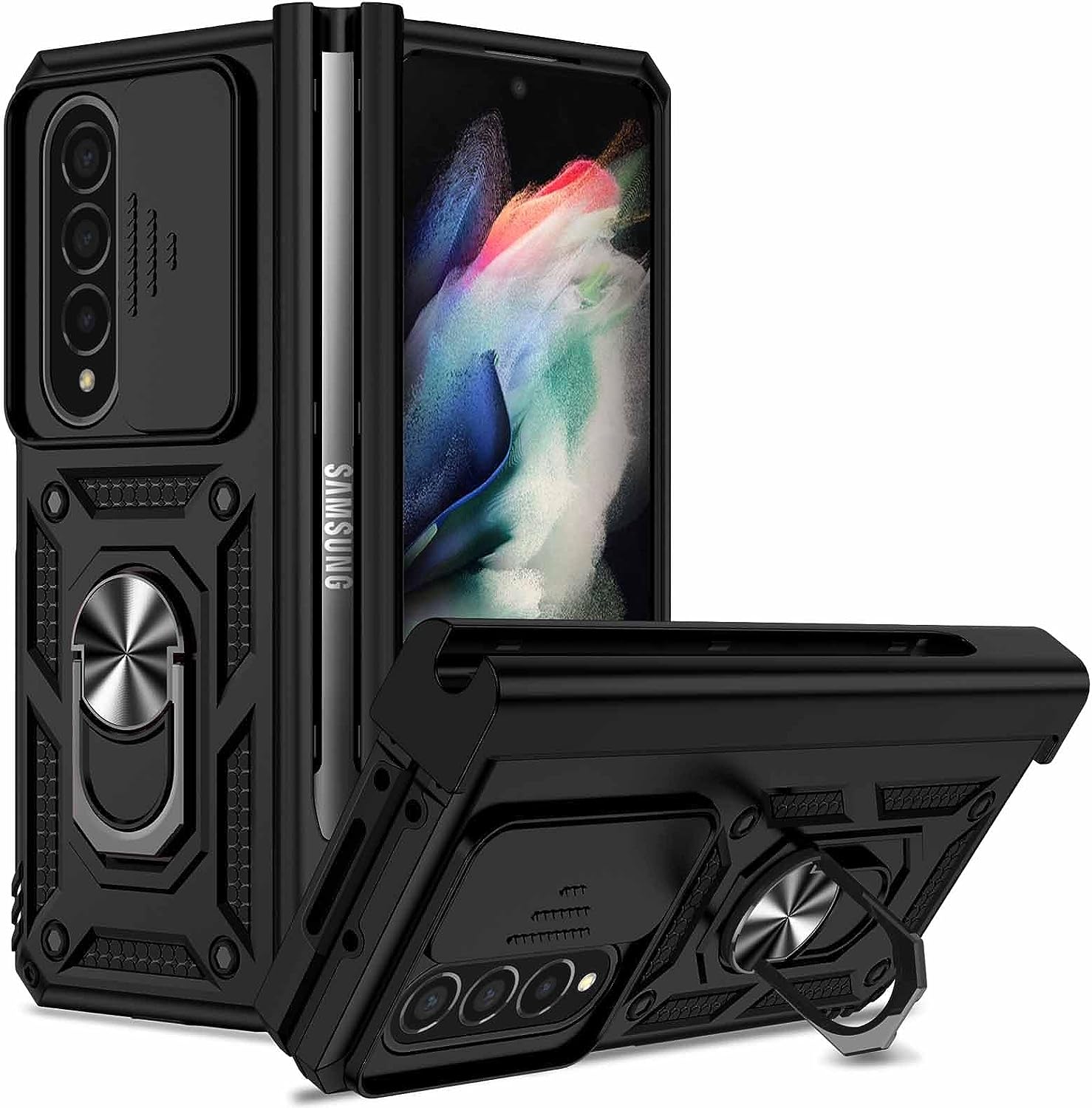 Samsung Galaxy Z Fold 5 Case Shockproof Ring Stand Phone Camera Lens Cover