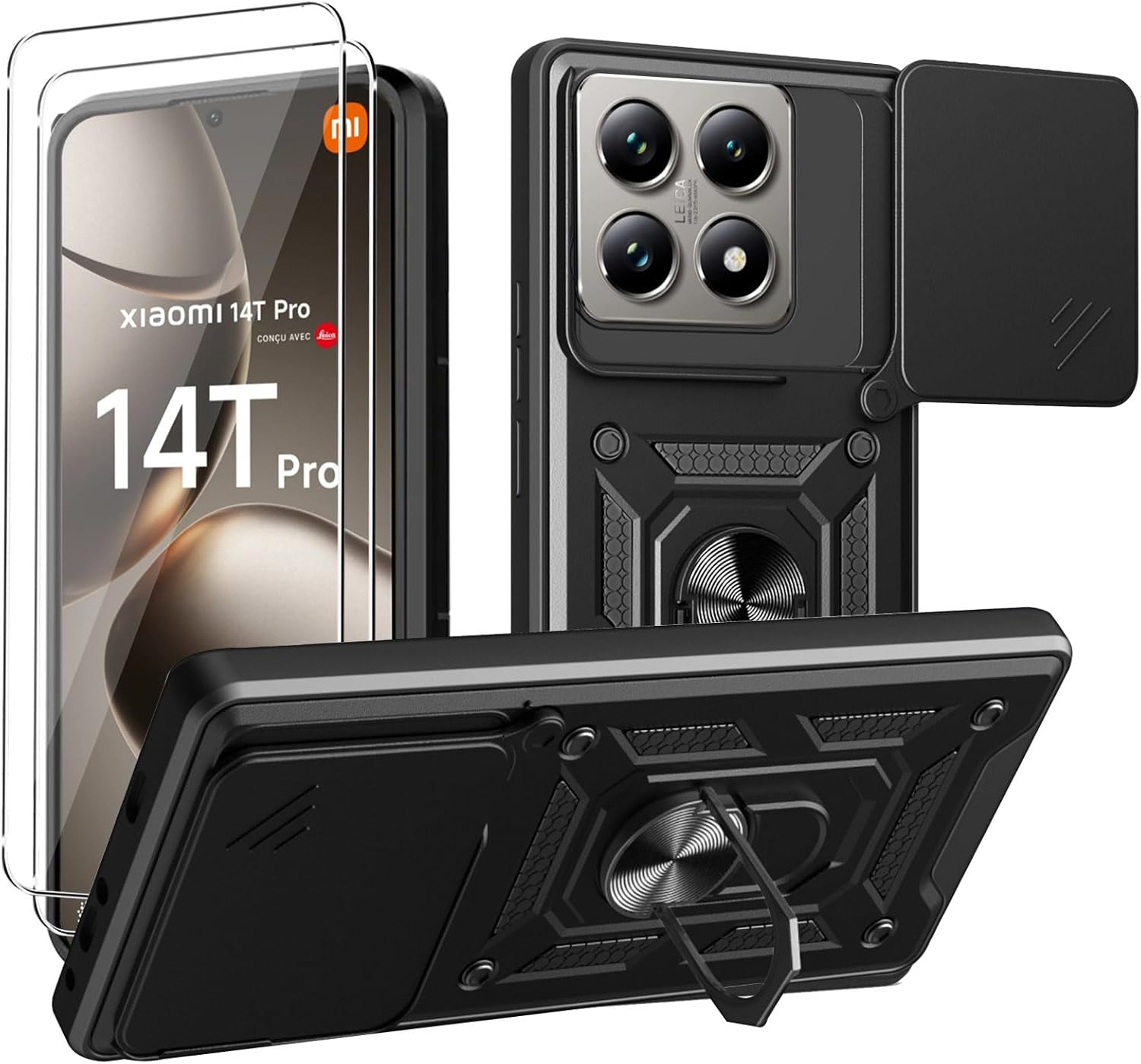 Xiaomi 14T / 14T Pro Case Shockproof Ring Stand Phone Cover & Screen Protector