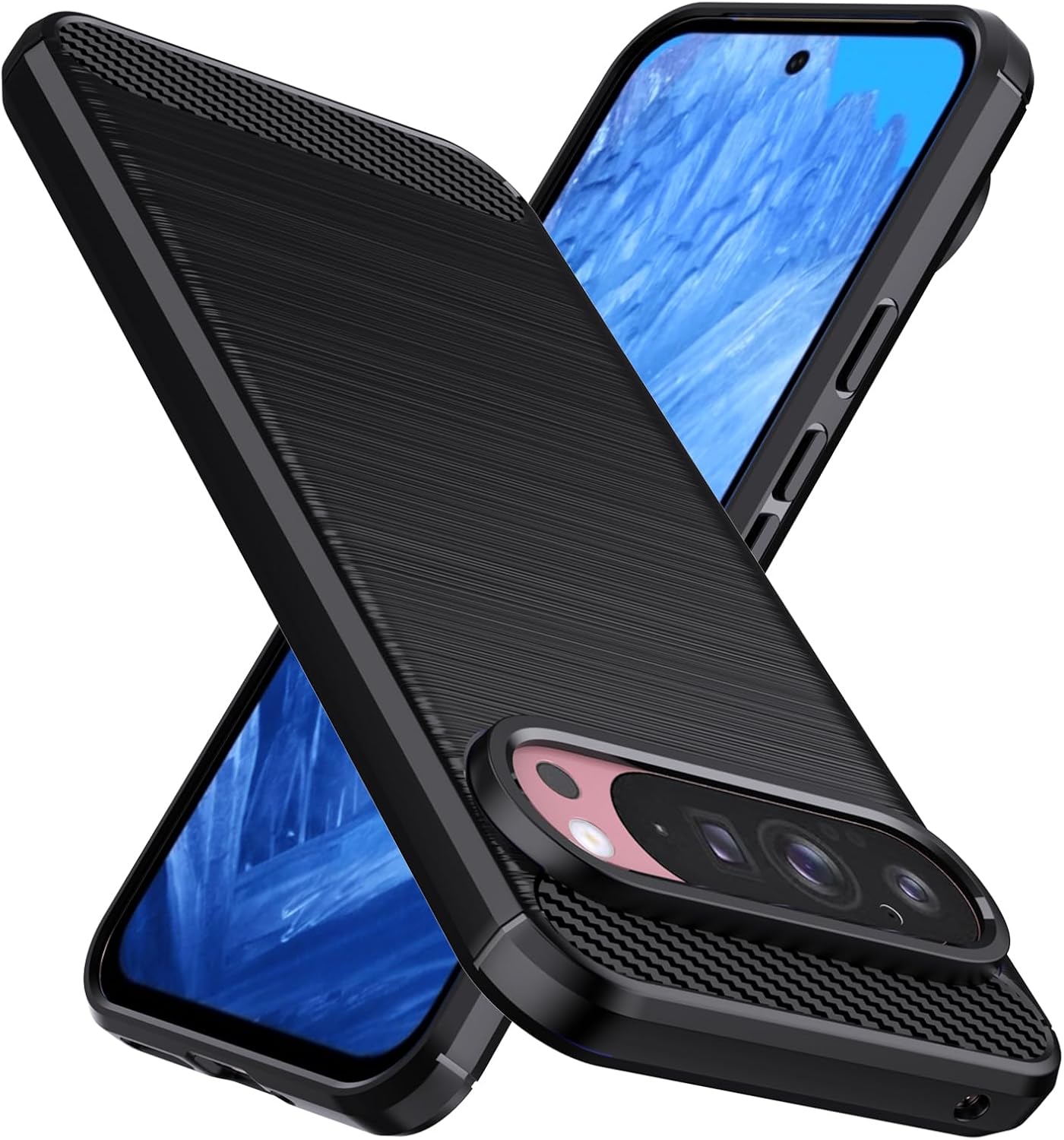 Google Pixel 9 / 9 Pro / XL Case Carbon Fibre Phone Cover + Screen Protector