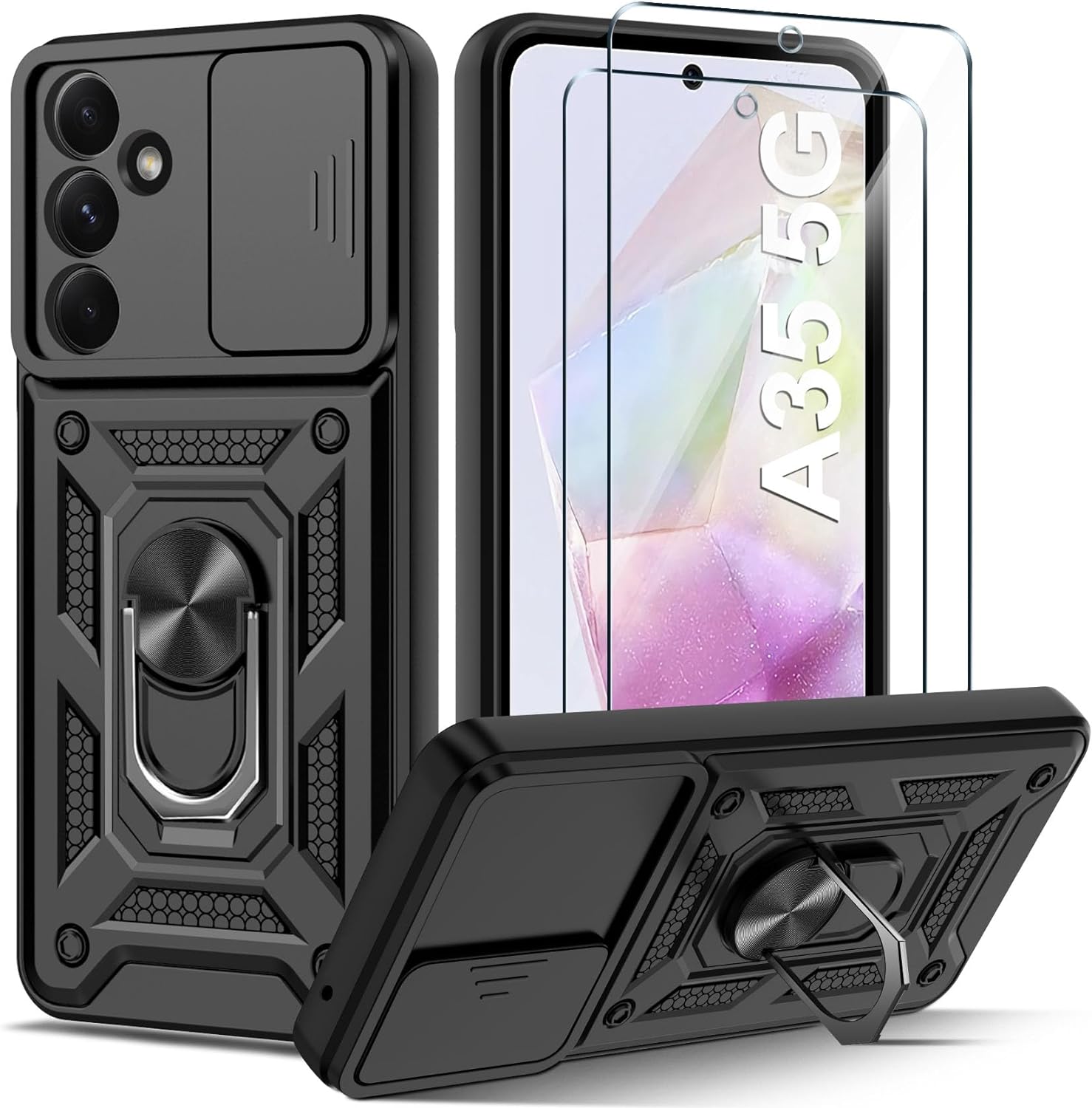 Samsung Galaxy A35 5G Case Shockproof Ring Stand Phone Camera Lens Cover & Screen Protector