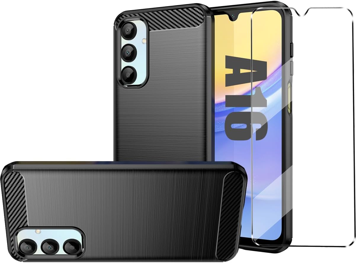Samsung Galaxy A16 4G/5G Case Carbon Fibre Phone Cover + Screen Protector