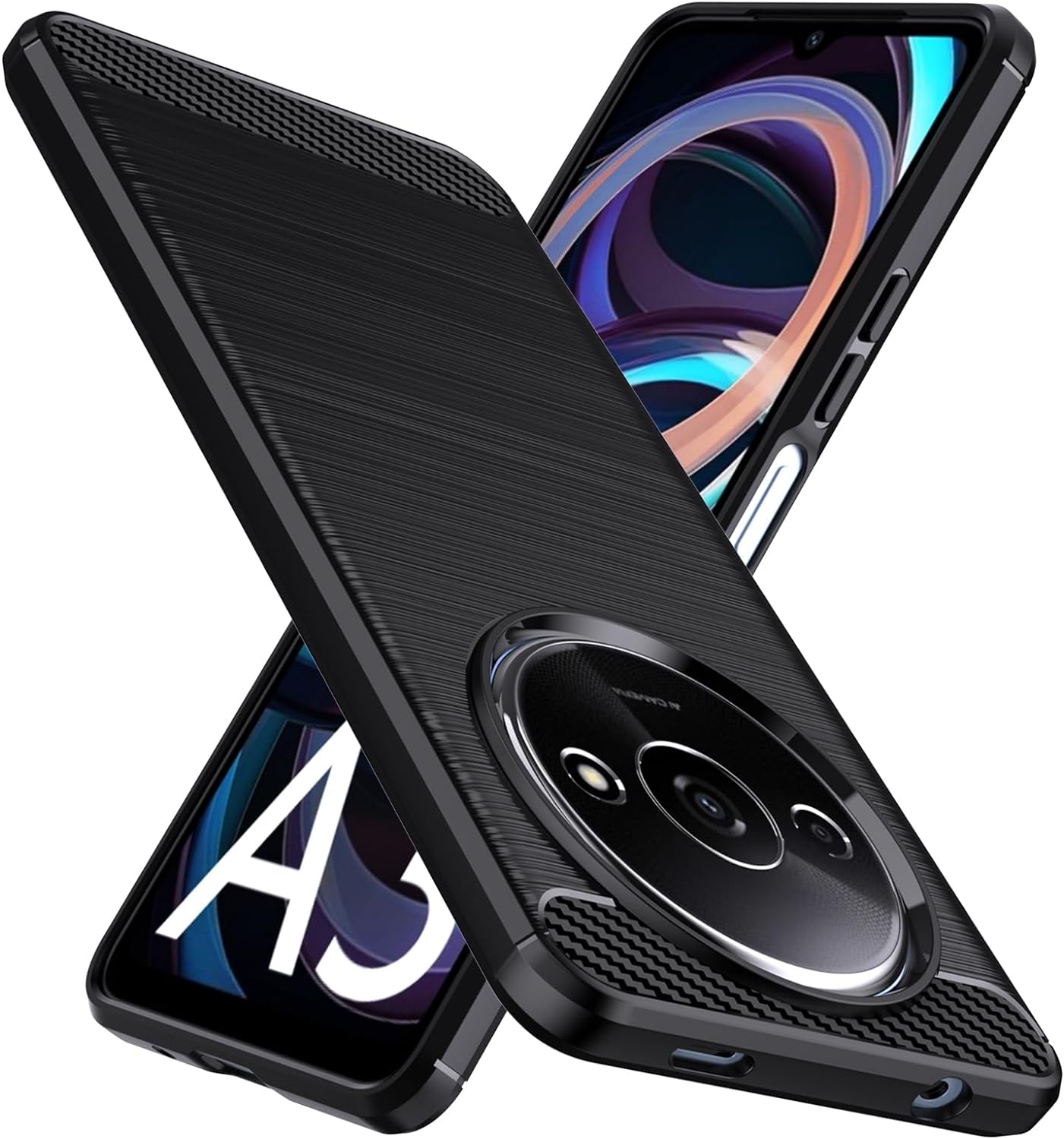 Xiaomi Redmi A3 Case Carbon Fibre Phone Cover + Screen Protector